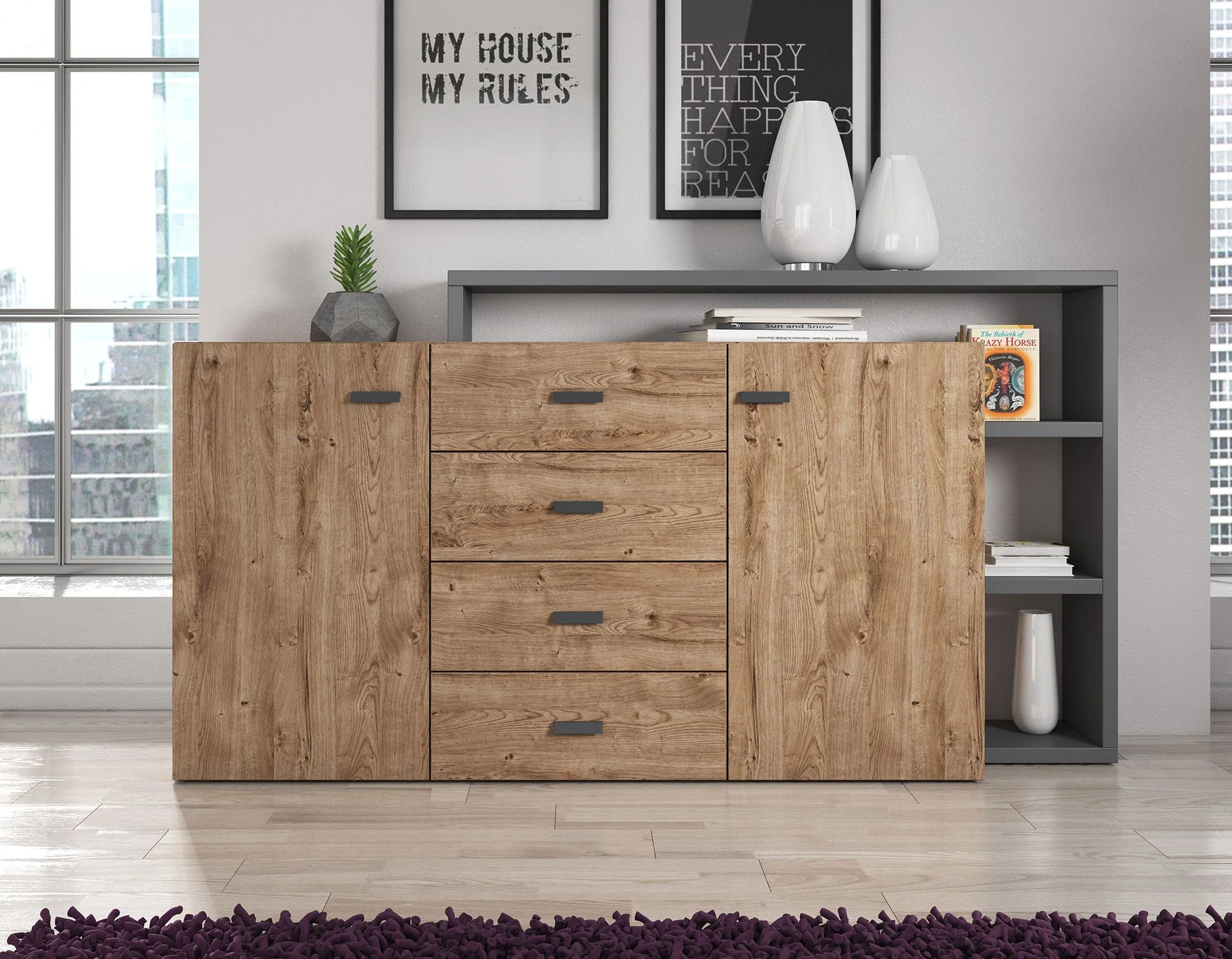 Bello - Dressoir - Eiken/antraciet - 180x38x80 cm - Image 2