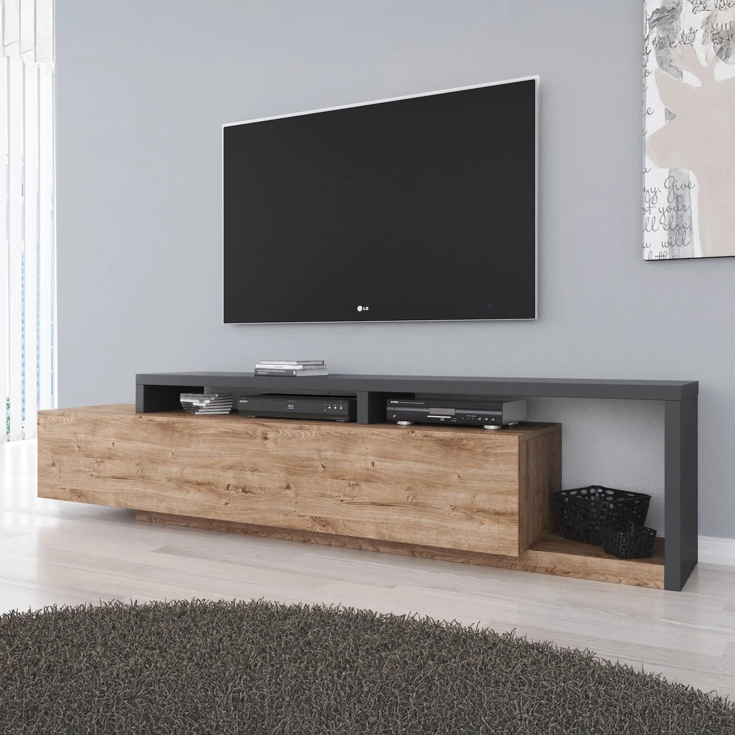 Bello - TV-Meubel met lade - Eiken/antraciet - 219 cm
