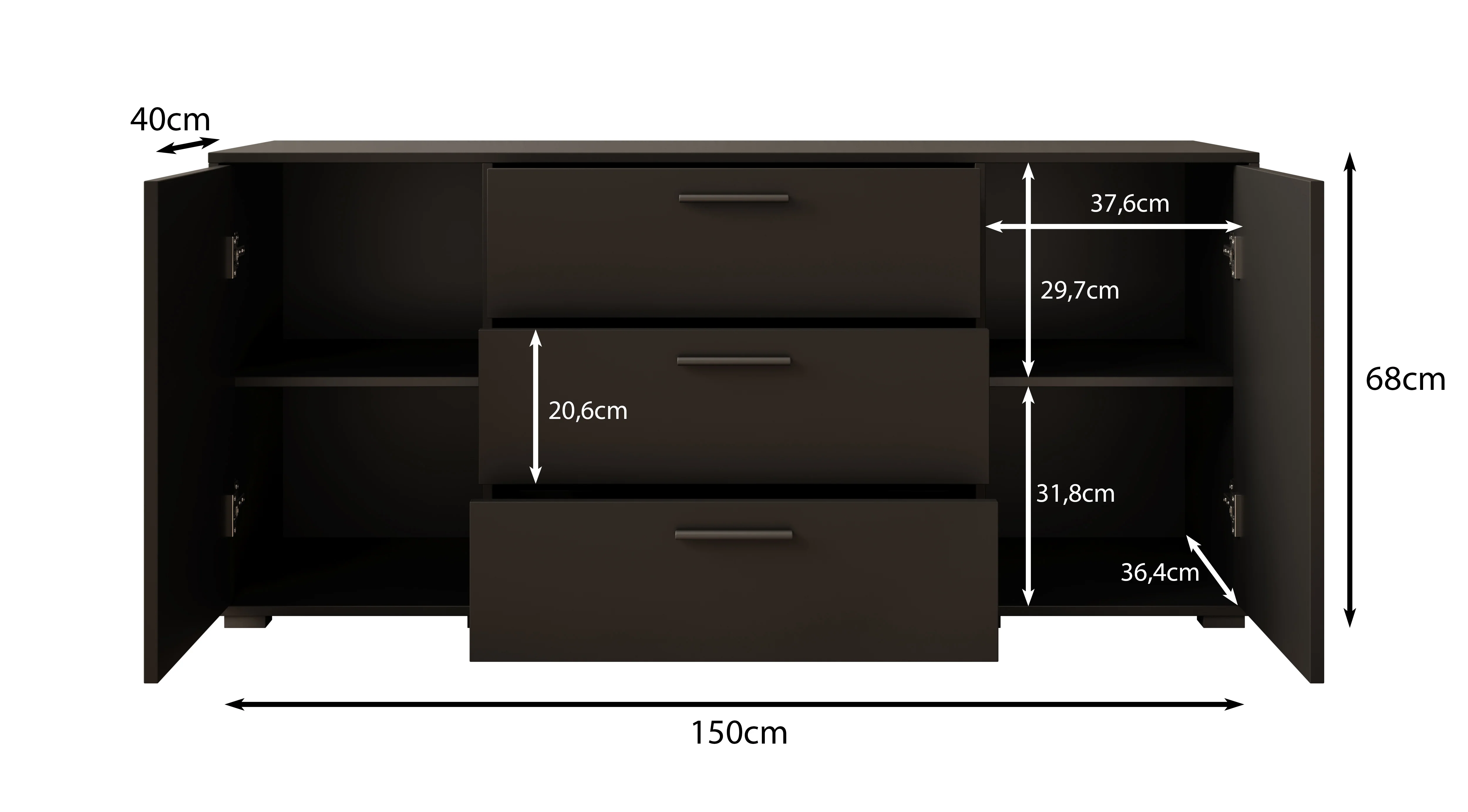 Betty - Dressoir - Zwart - 150x40x68 cm - Image 5
