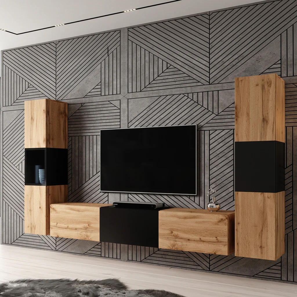 Bonzo 3 - Wandmeubel - Eiken/zwart - 180x33x30 cm