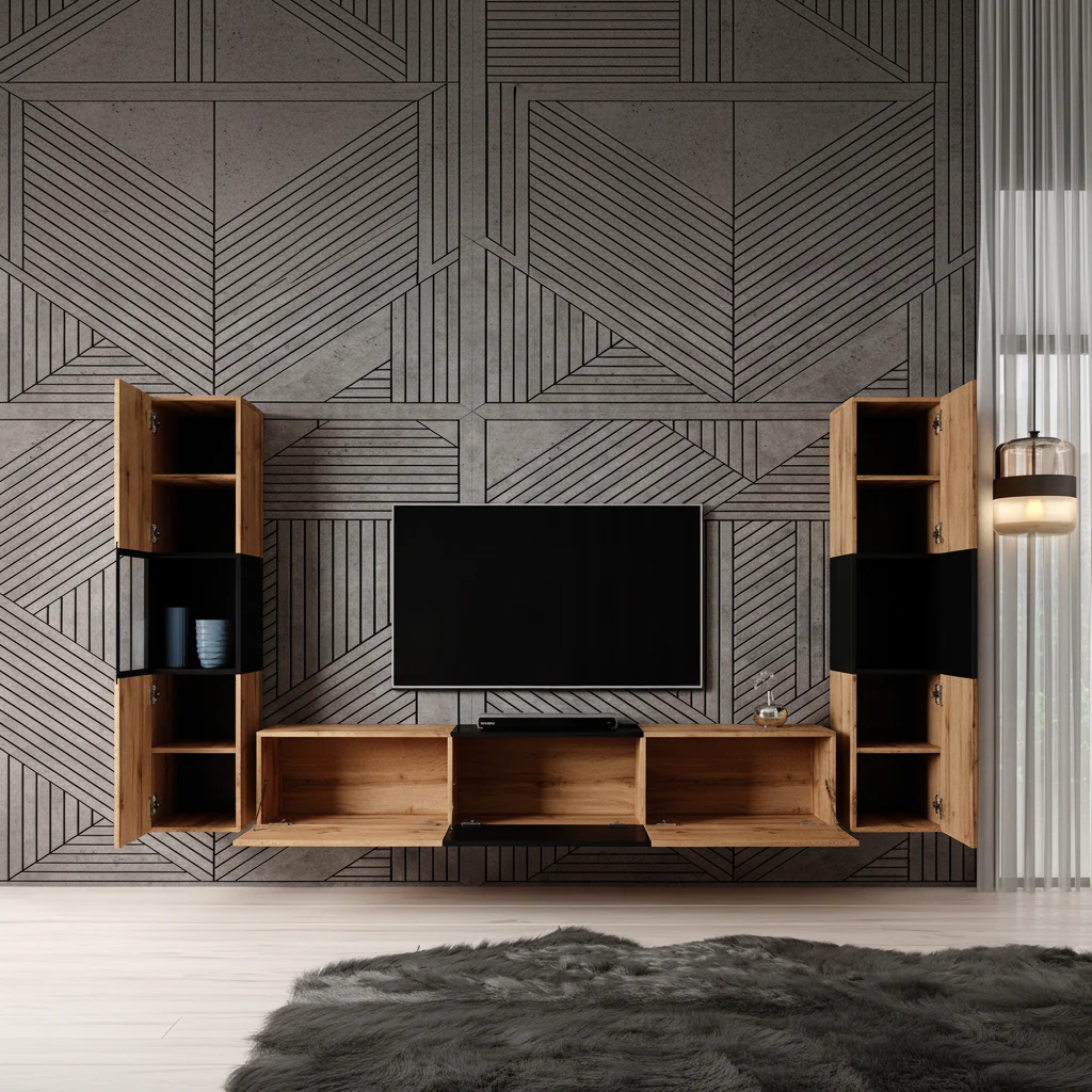 Bonzo 3 - Wandmeubel - Eiken/zwart - 180x33x30 cm - Image 2