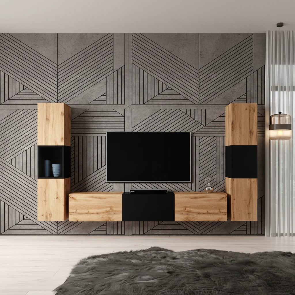 Bonzo 3 - Wandmeubel - Eiken/zwart - 180x33x30 cm - Image 3