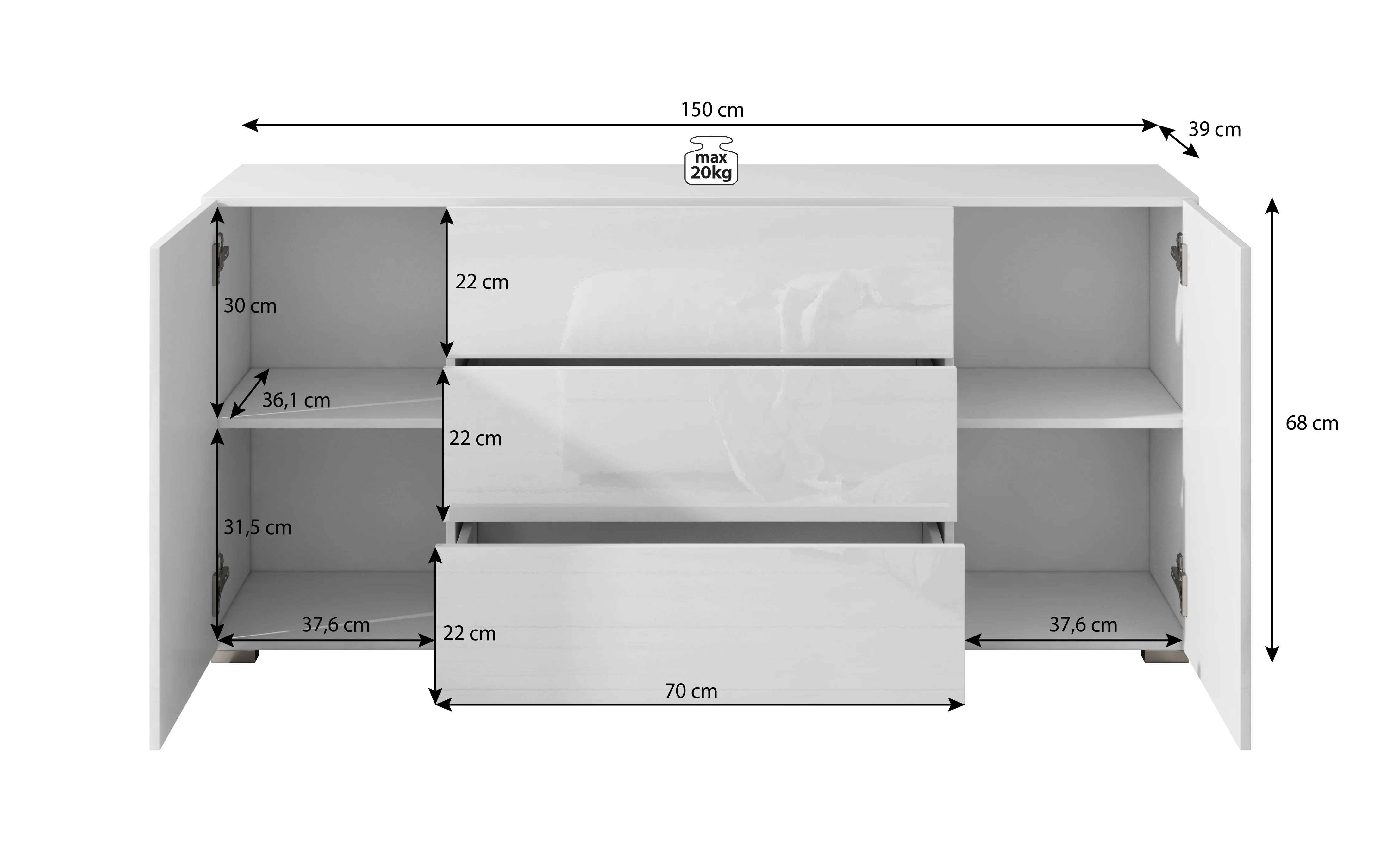 Bonzo - Dressoir - Zwart - 150x39x68 cm - Image 5