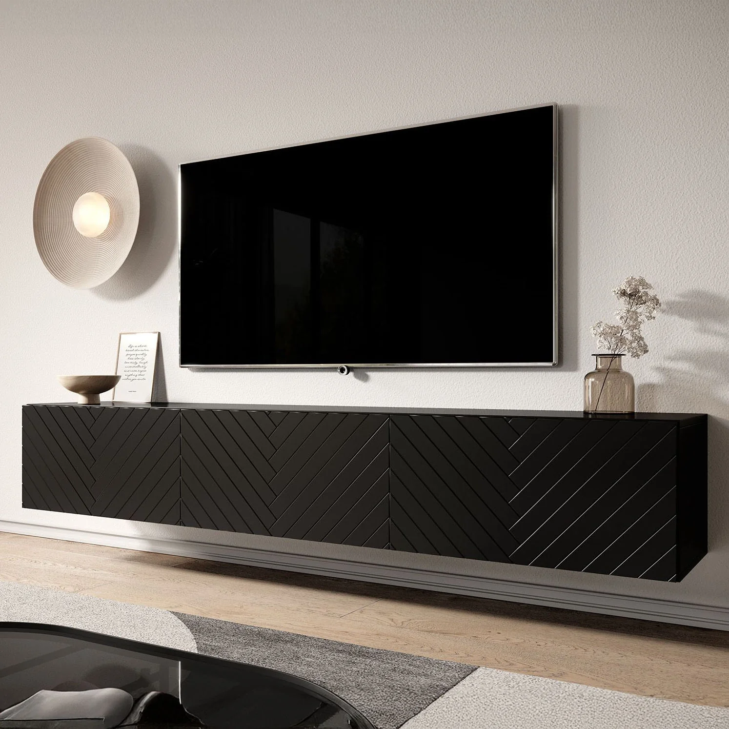Bonzo - TV-Meubel - Zwart visgraat - 180x33x30 cm