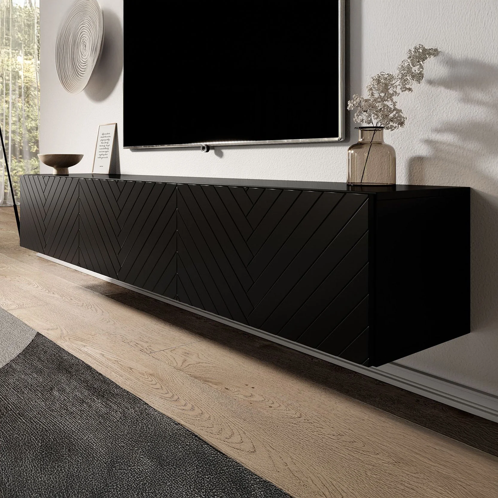 Bonzo - TV-Meubel - Zwart visgraat - 180x33x30 cm - Image 4