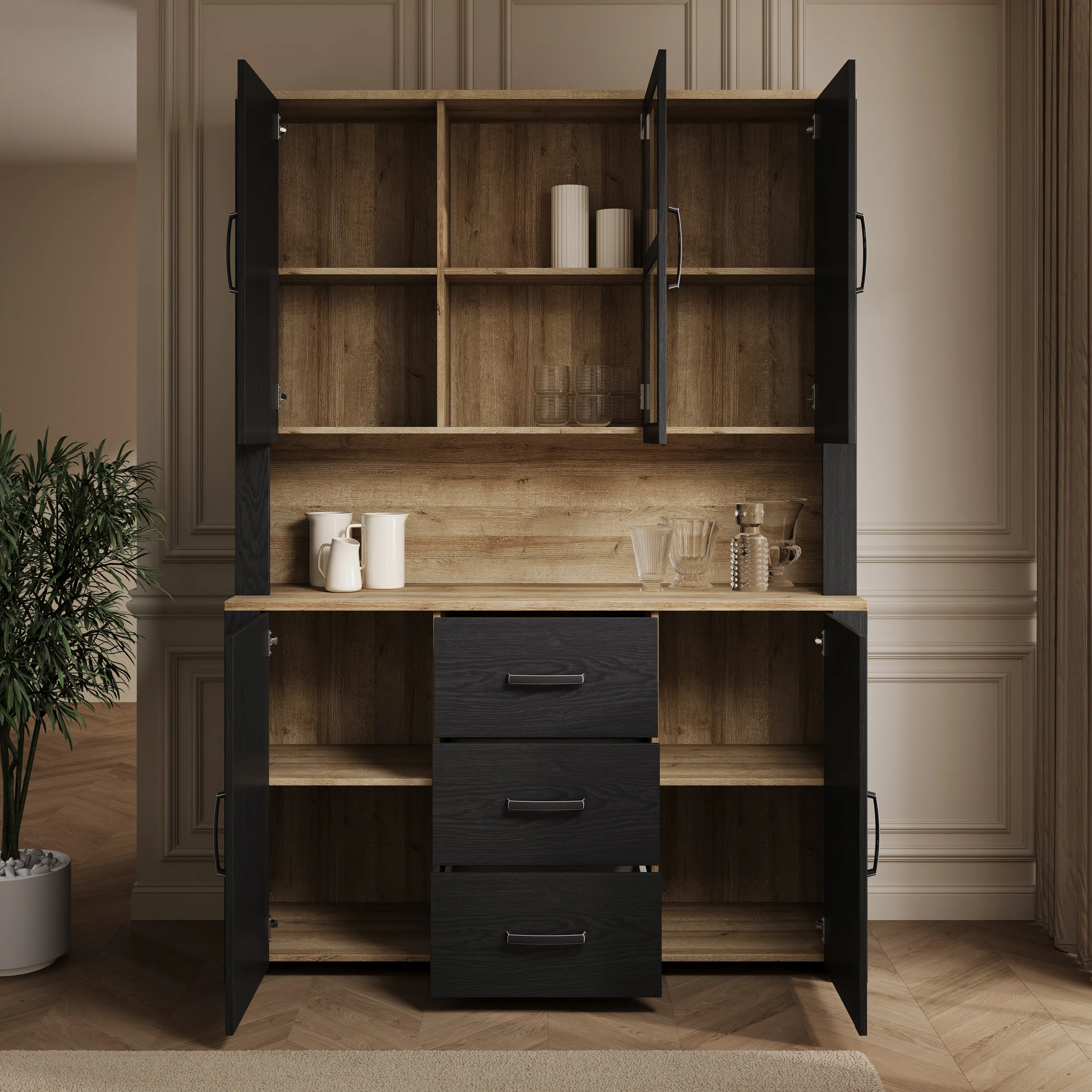 Borello - Buffetkast - Zwart - 146x42x205 cm - Image 2