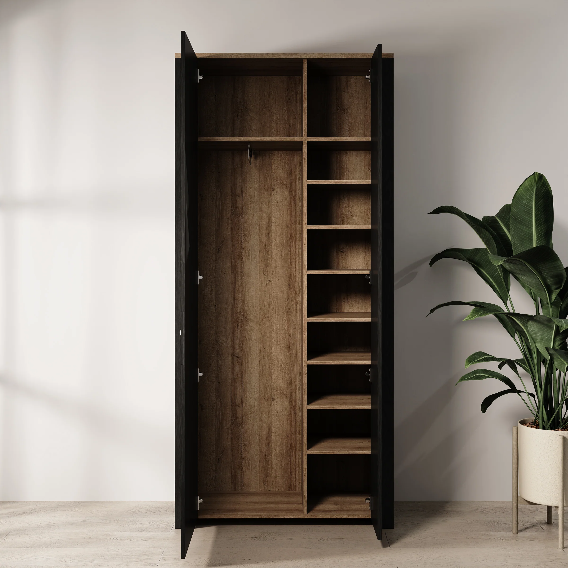 Borello - Kledingkast 2 deurs - Zwart - 94x42x205 cm - Image 2