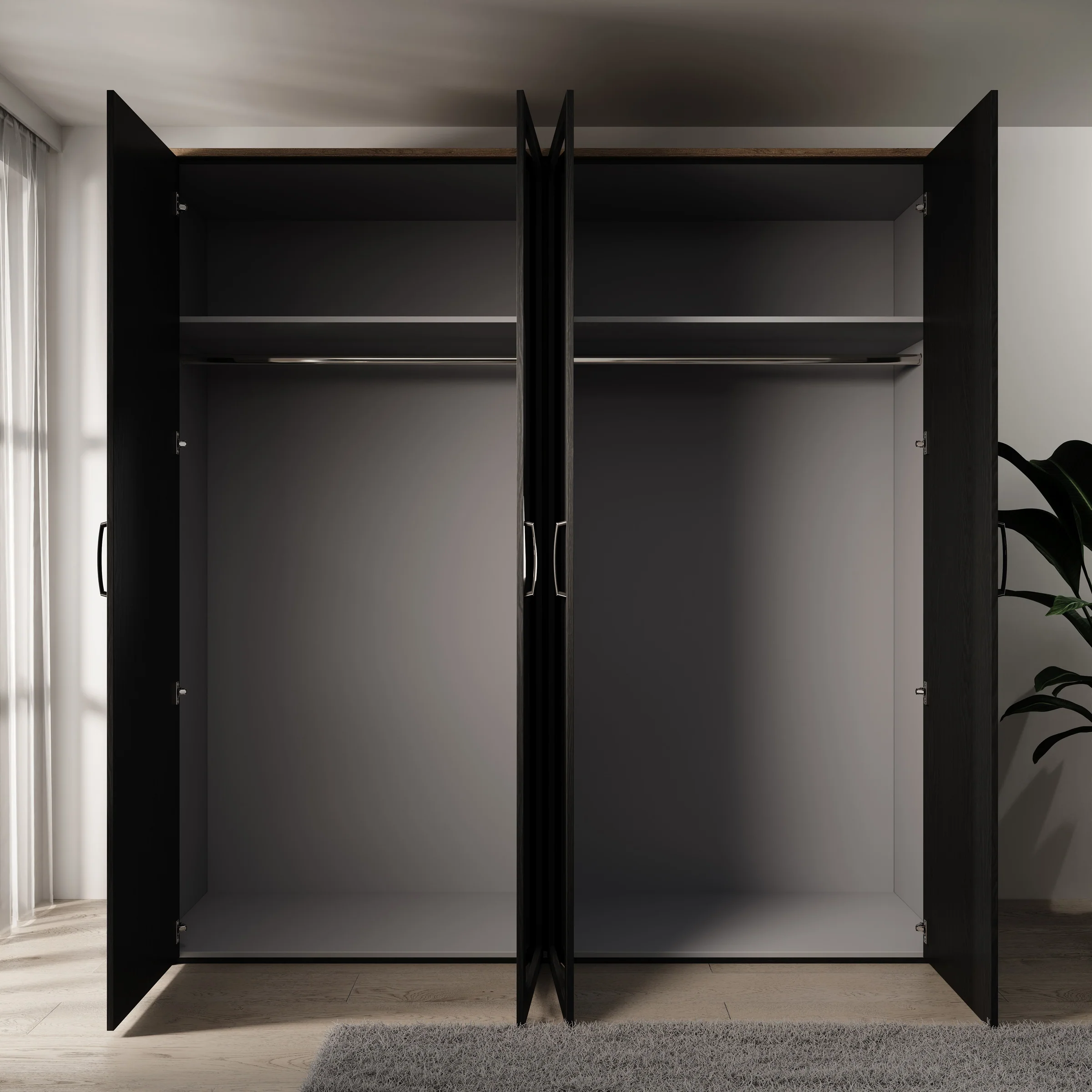 Borello - Kledingkast met 4 deuren - Zwart - 216x60x214 cm - Image 2