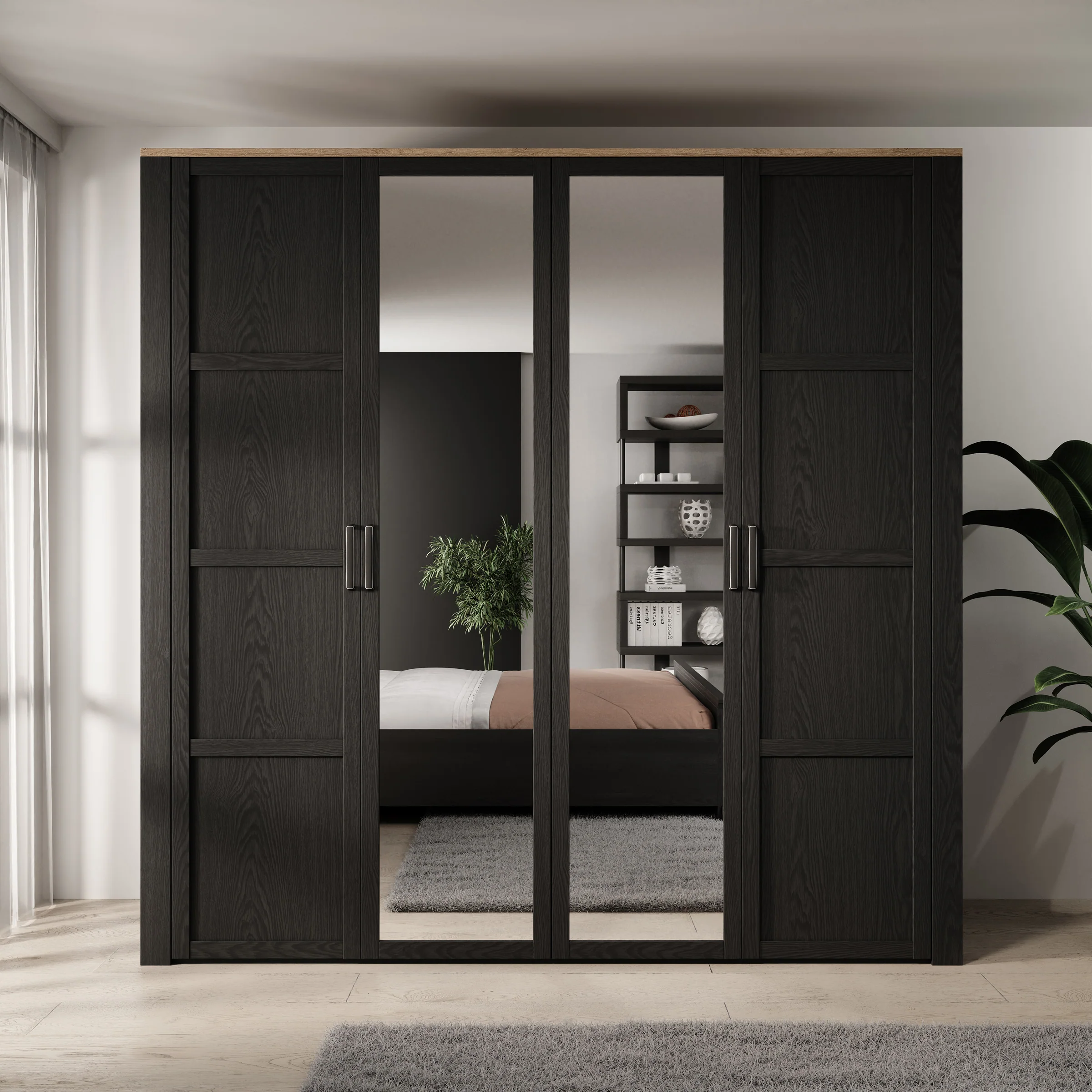 Borello - Kledingkast met 4 deuren - Zwart - 216x60x214 cm - Image 3