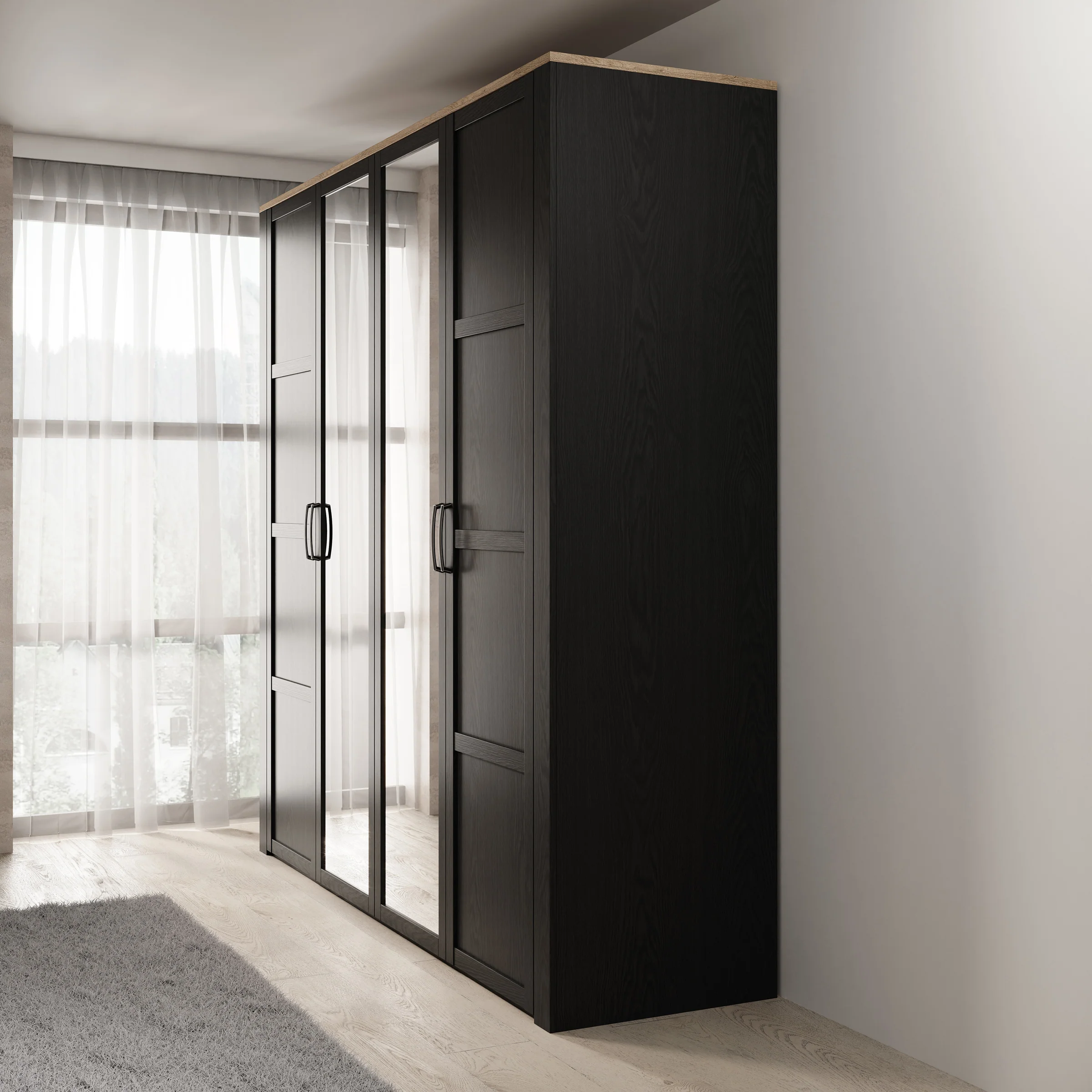 Borello - Kledingkast met 4 deuren - Zwart - 216x60x214 cm - Image 4