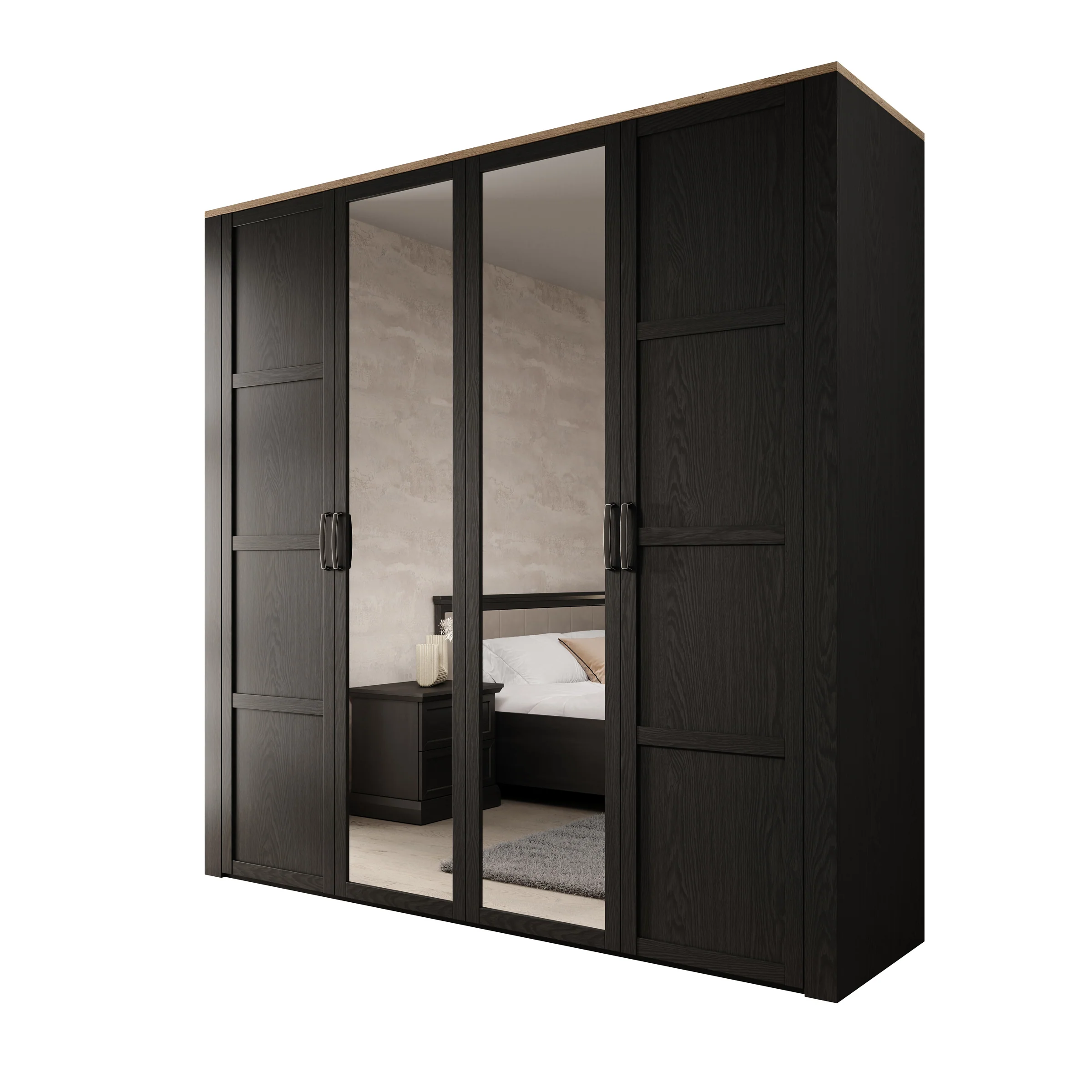 Borello - Kledingkast met 4 deuren - Zwart - 216x60x214 cm - Image 6