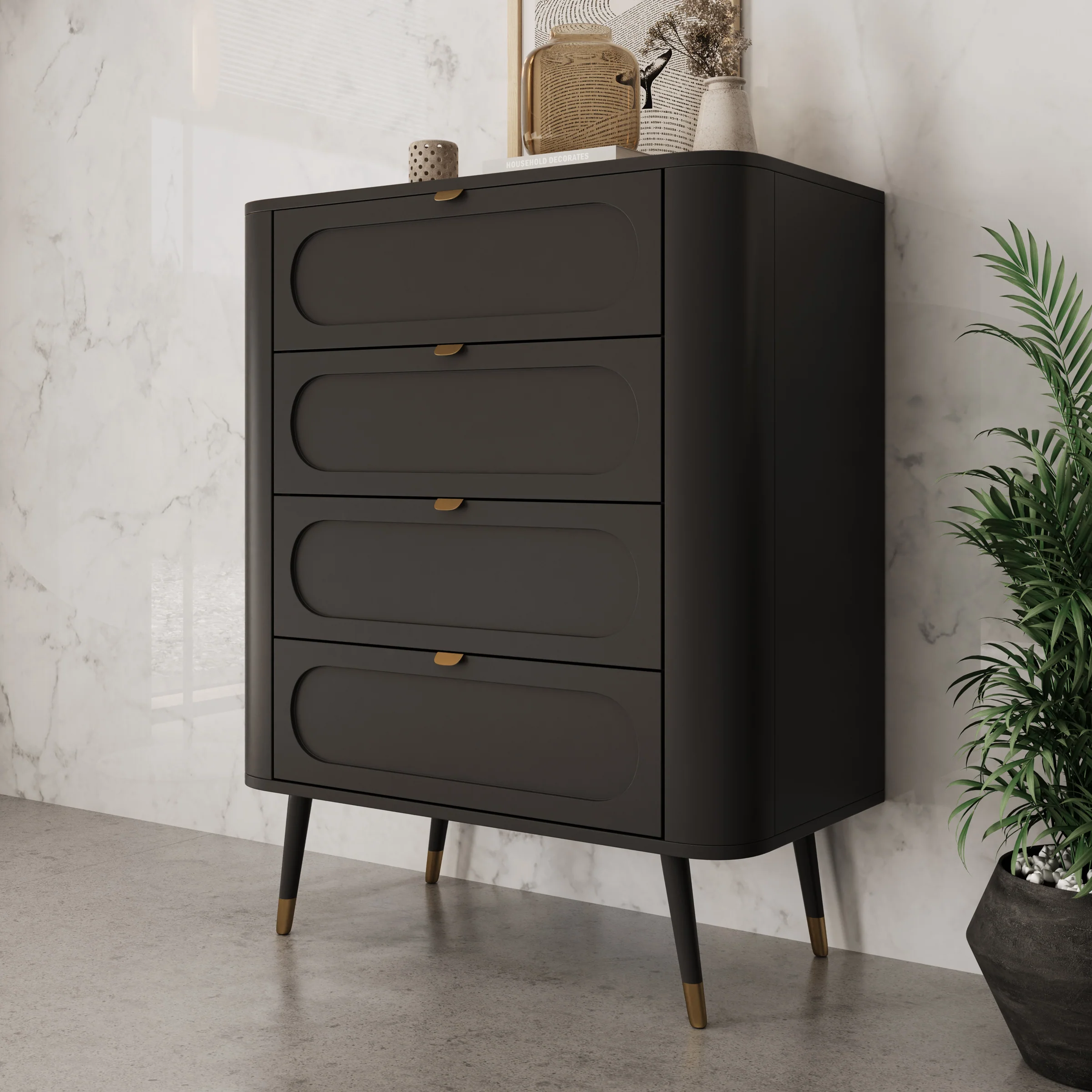 Borneo - Ladekast met 4 lades - Zwart - 78x40x98 cm