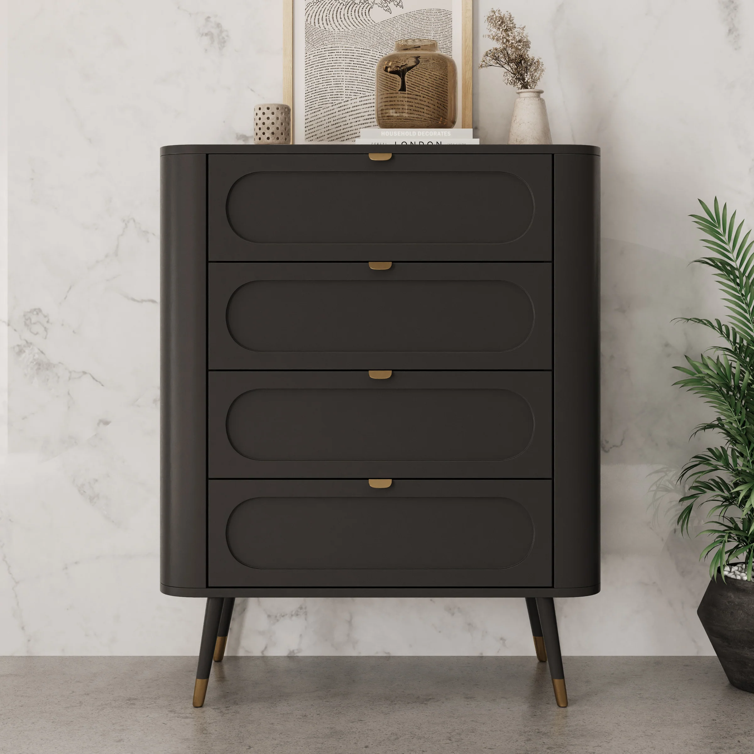 Borneo - Ladekast met 4 lades - Zwart - 78x40x98 cm - Image 3