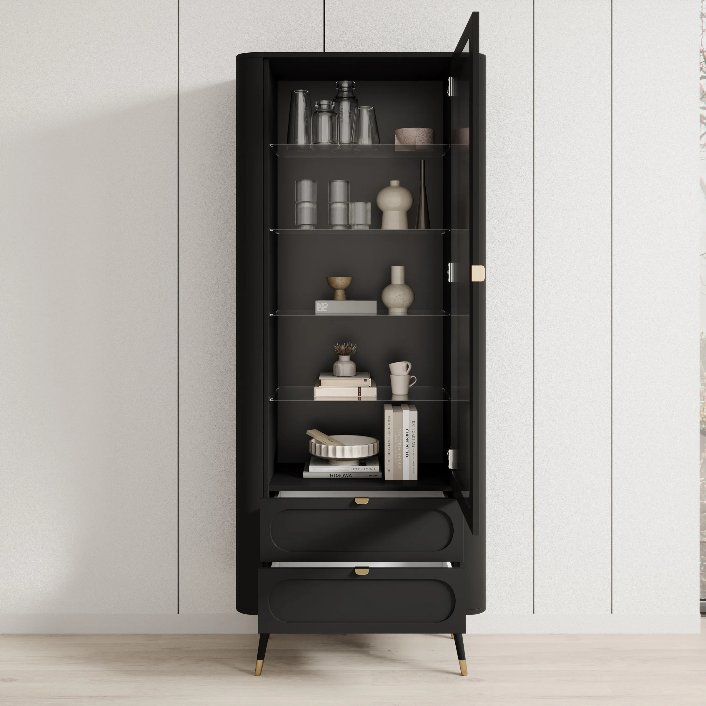 Borneo - Vitrinekast - Zwart - 78x40x192 cm - Image 2