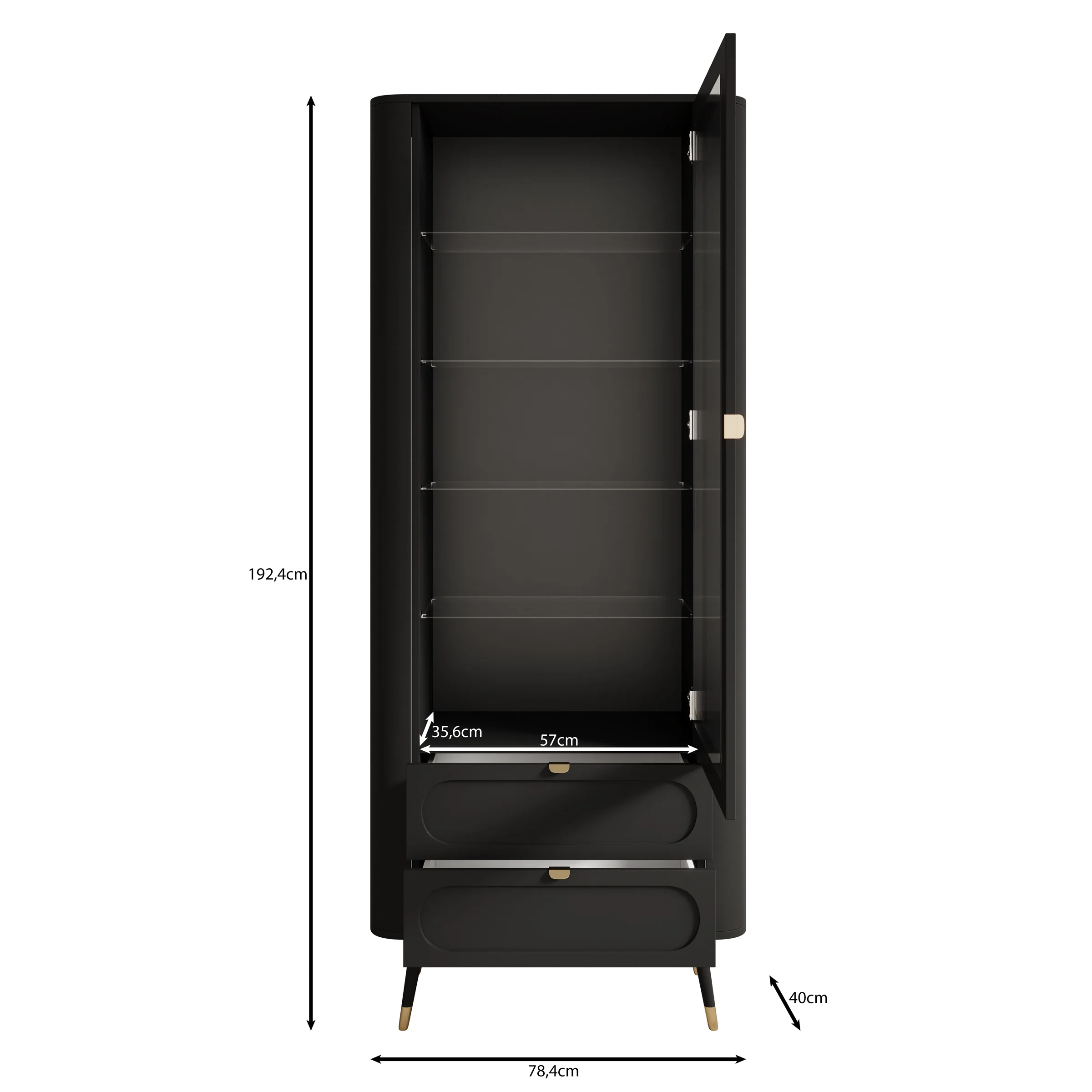 Borneo - Vitrinekast - Zwart - 78x40x192 cm - Image 5