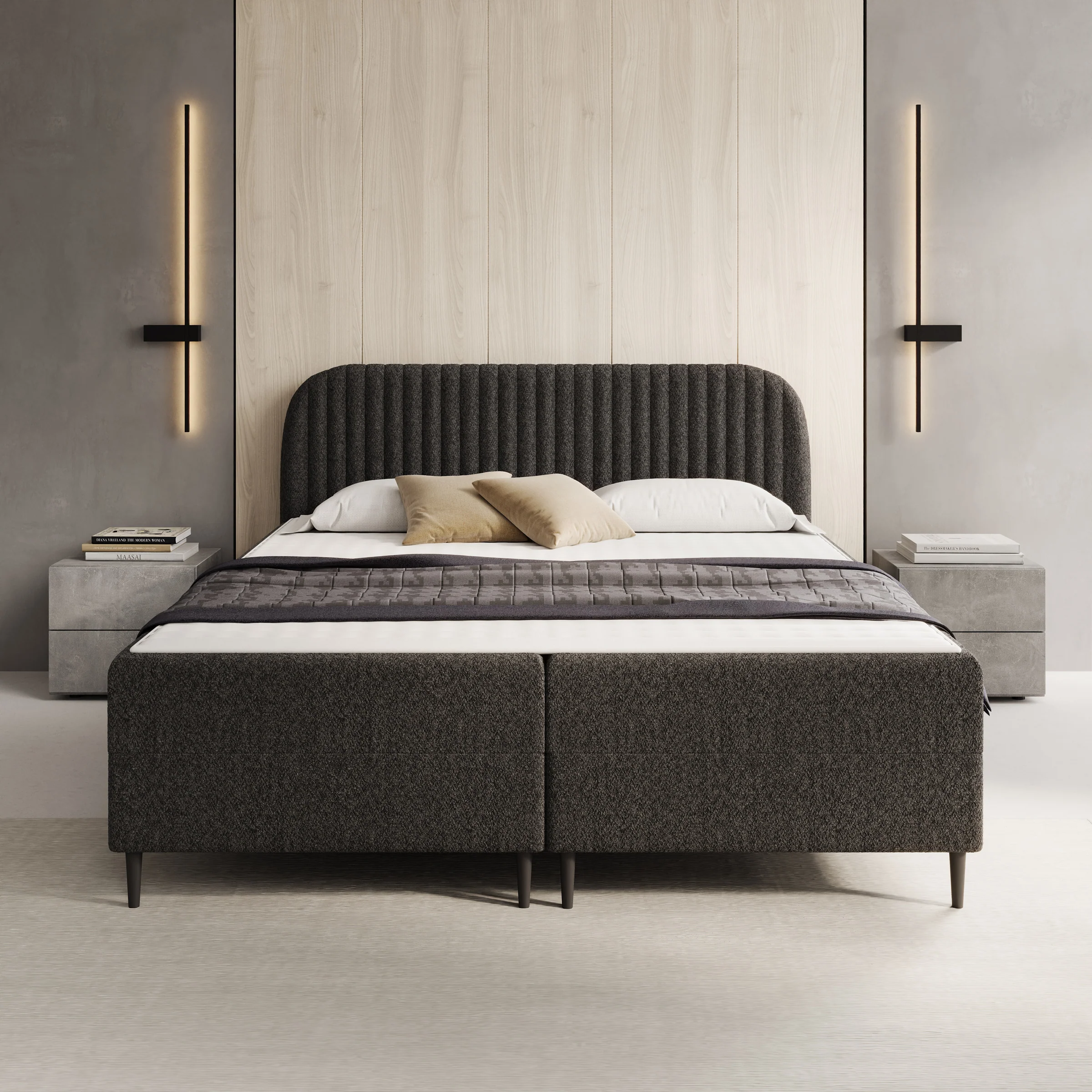 Bosque - Boxspring met opbergruimte - Teddystof zwart - 160x200 cm - Image 3