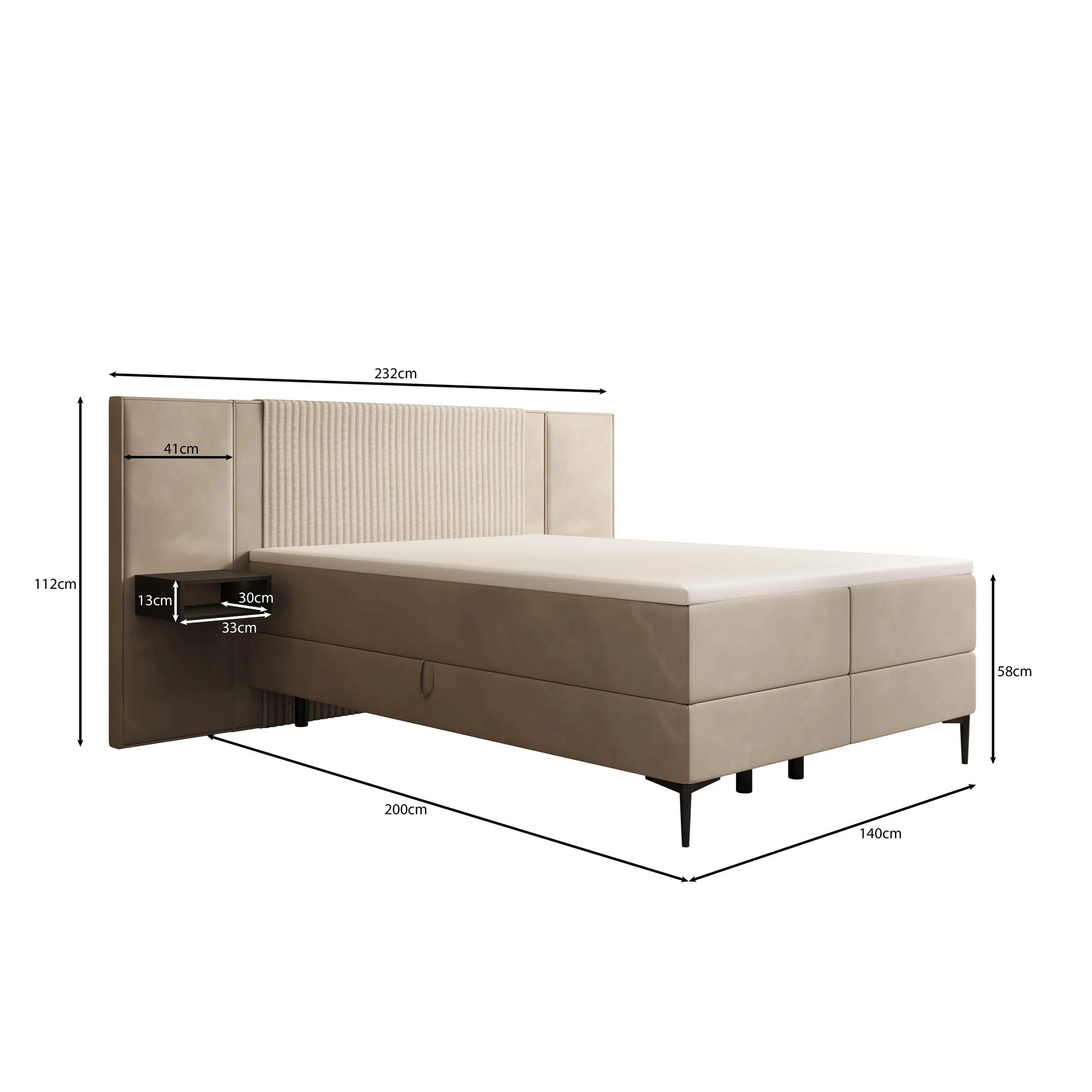 Boyd - Boxspring met nachtkastjes en LED - Velvet beige - 140x200 cm - Image 4