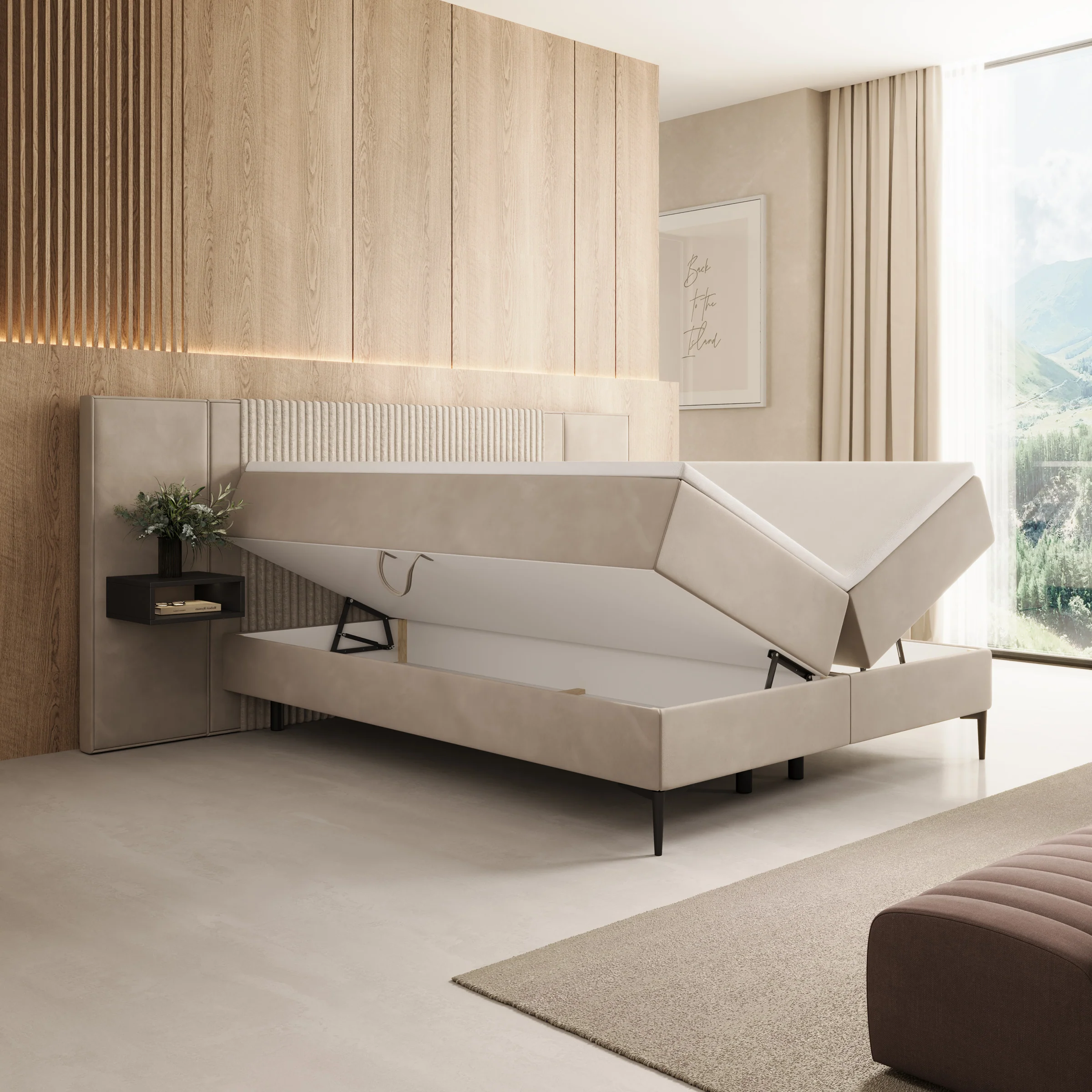 Boyd - Boxspring met nachtkastjes en LED - Velvet beige - 160x200 cm - Image 2