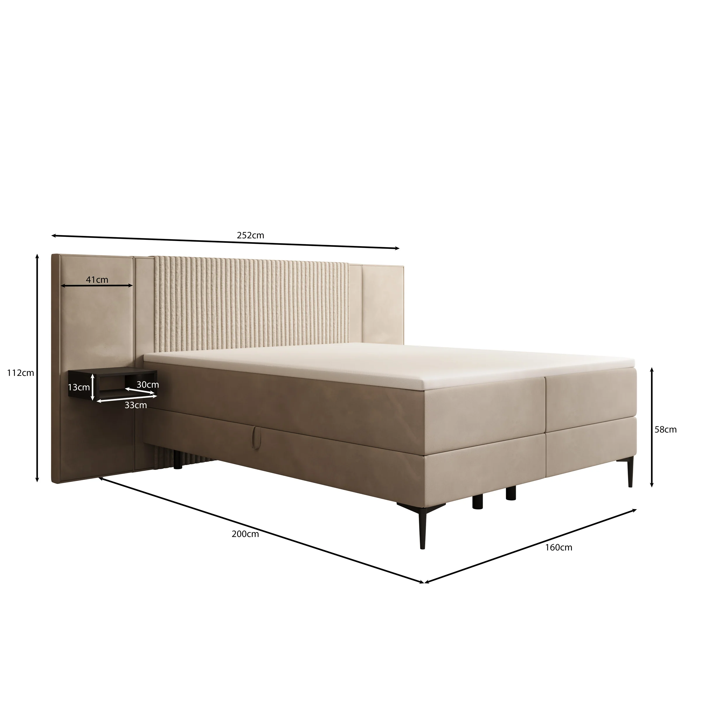 Boyd - Boxspring met nachtkastjes en LED - Velvet beige - 160x200 cm - Image 4
