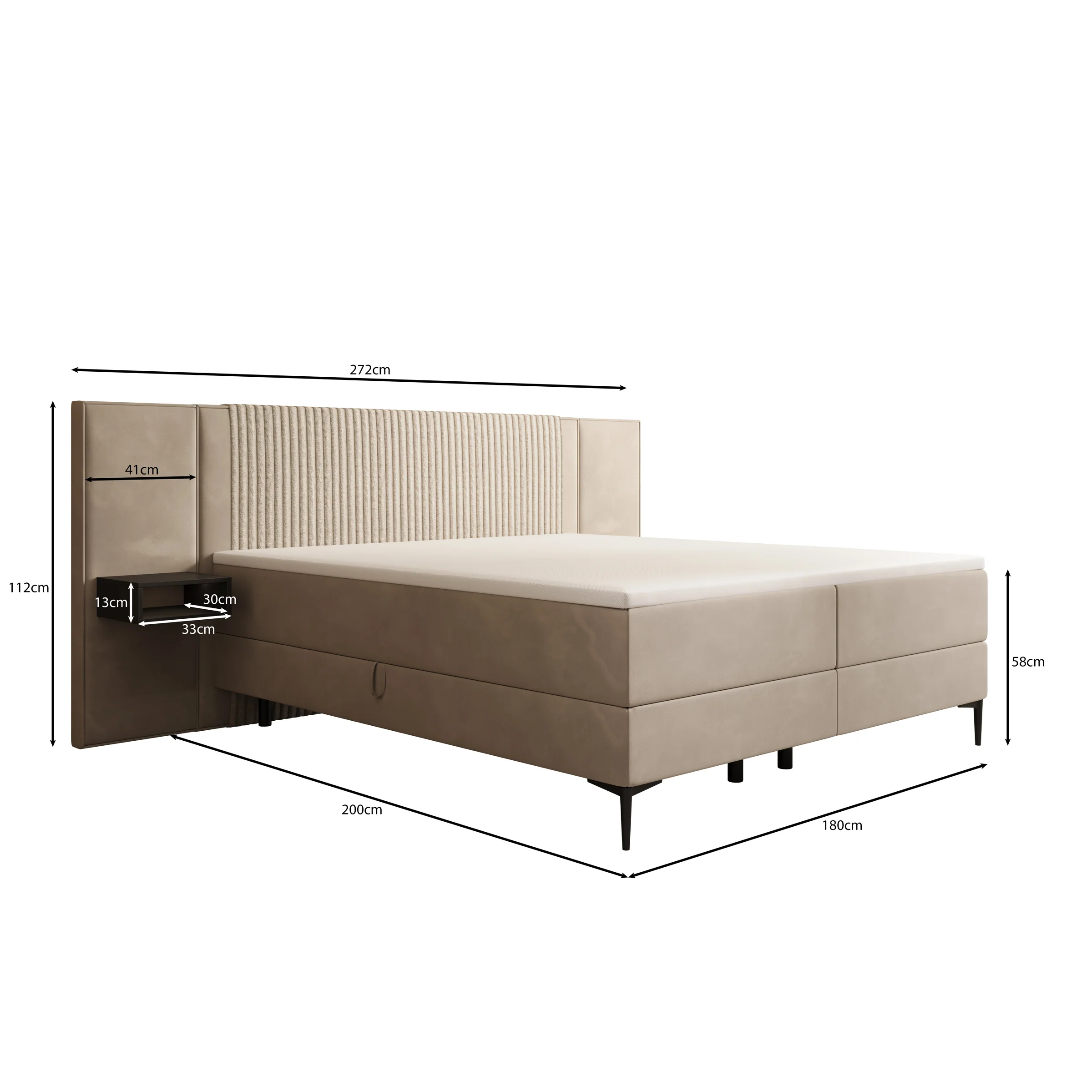 Boyd - Boxspring met nachtkastjes en LED - Velvet bruin - 180x200 cm - Image 4