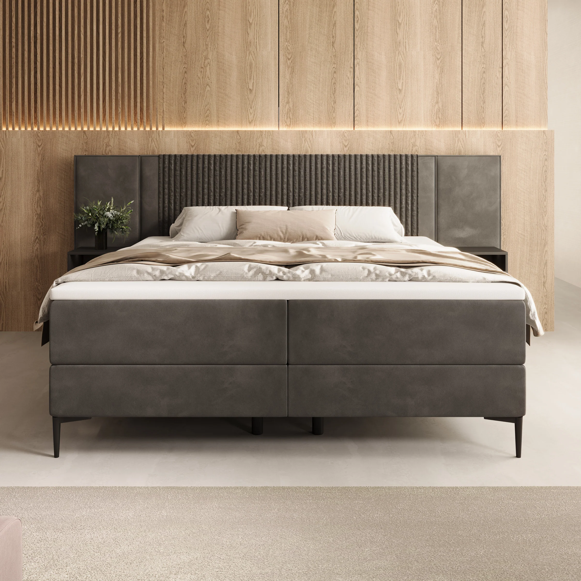 Boyd - Boxspring met nachtkastjes en LED - Velvet zwart - 180x200 cm - Image 3