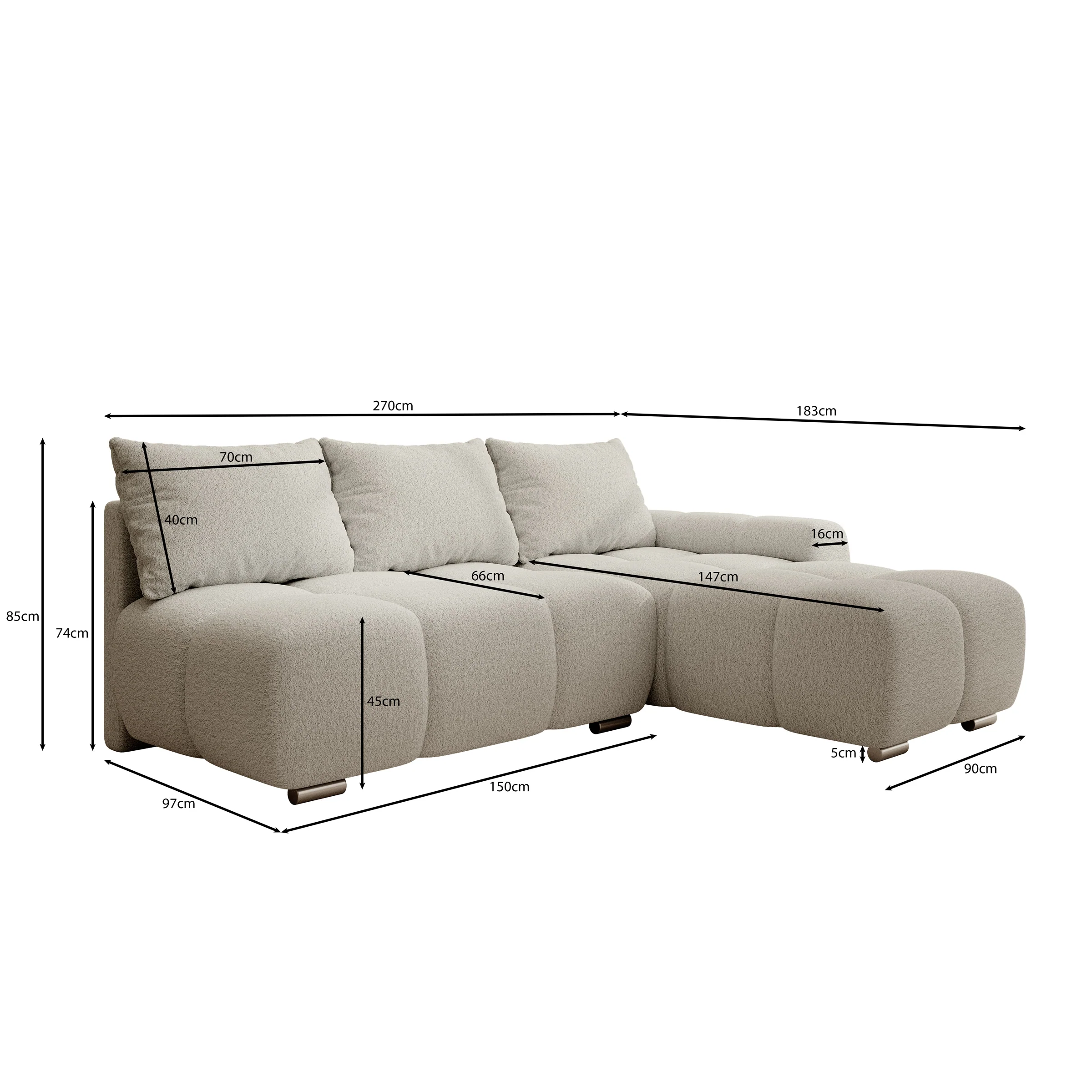 Broome - Hoekbank 3-zits - Beige teddystof - Rechts - Image 4