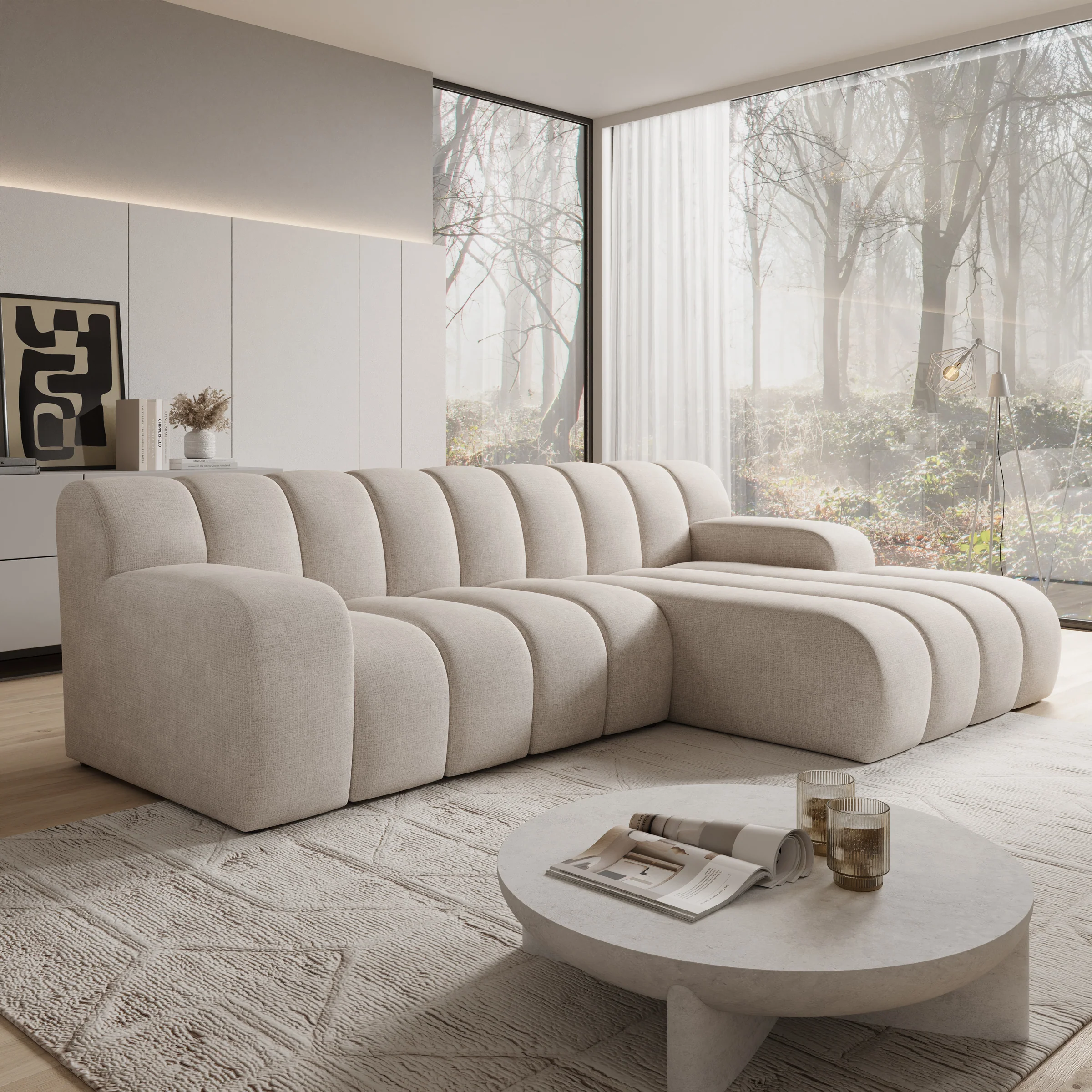 Brunello - Hoekbank 3-zits met chaise longue - Stof beige - Rechts