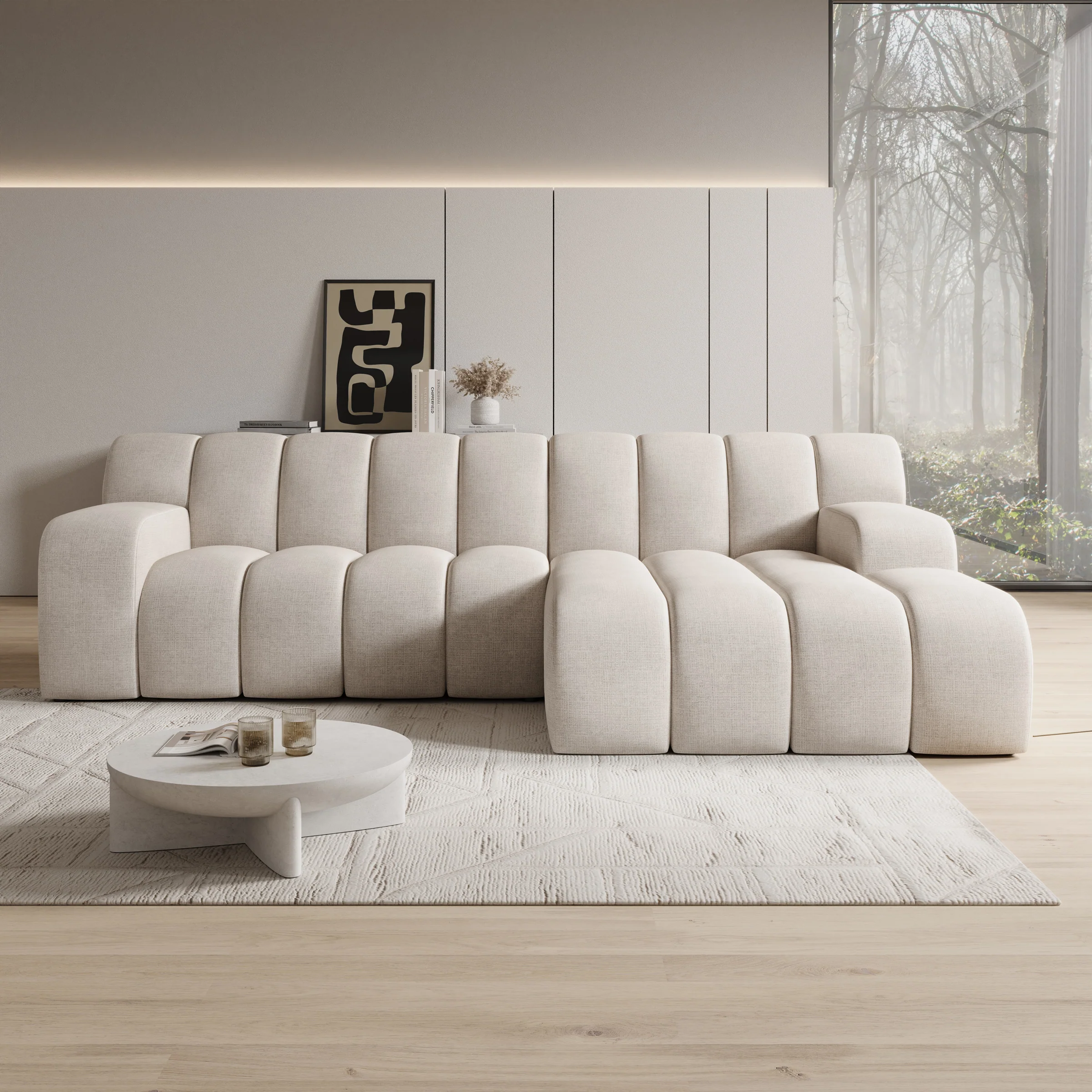 Brunello - Hoekbank 3-zits met chaise longue - Stof beige - Rechts - Image 2