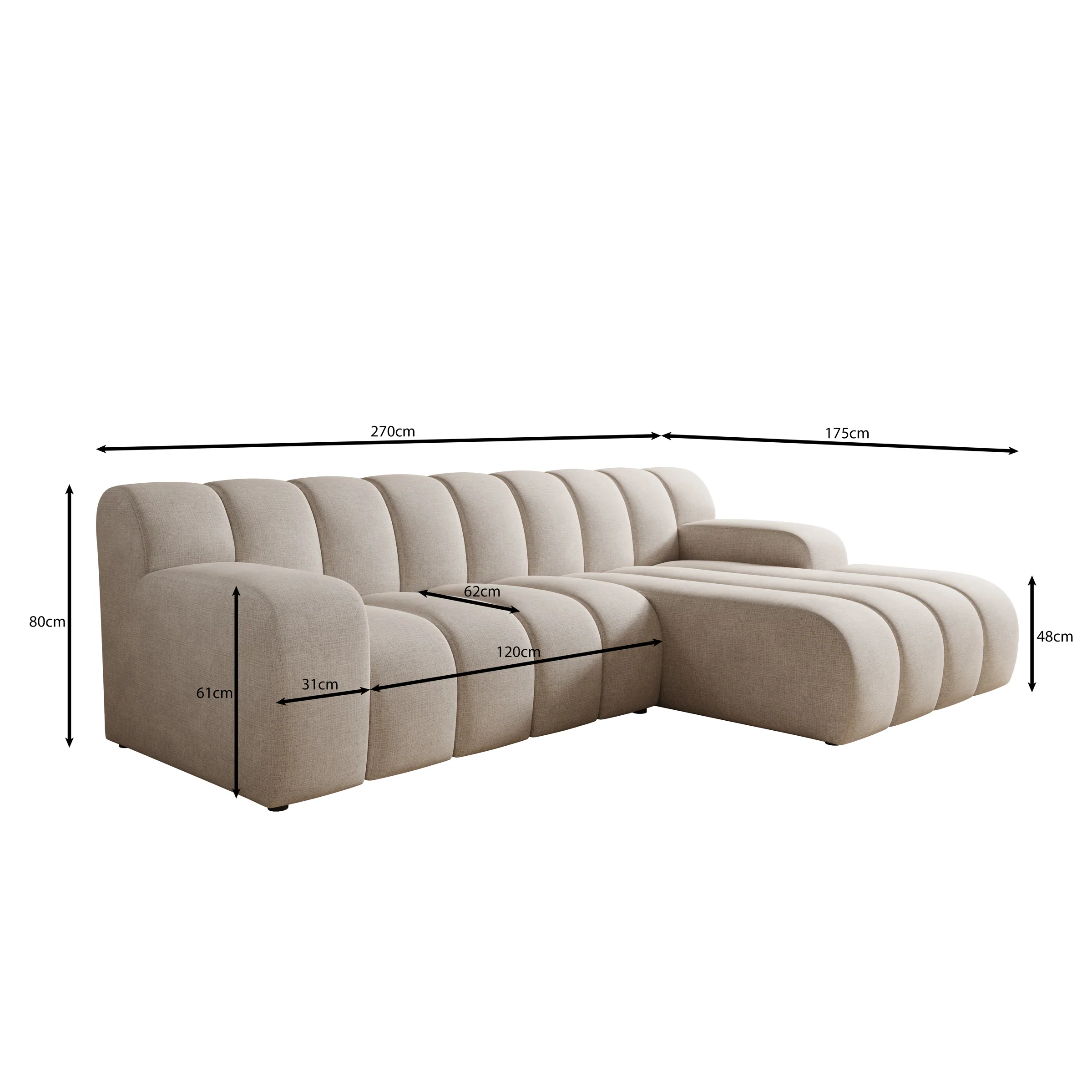 Brunello - Hoekbank 3-zits met chaise longue - Stof beige - Rechts - Image 4