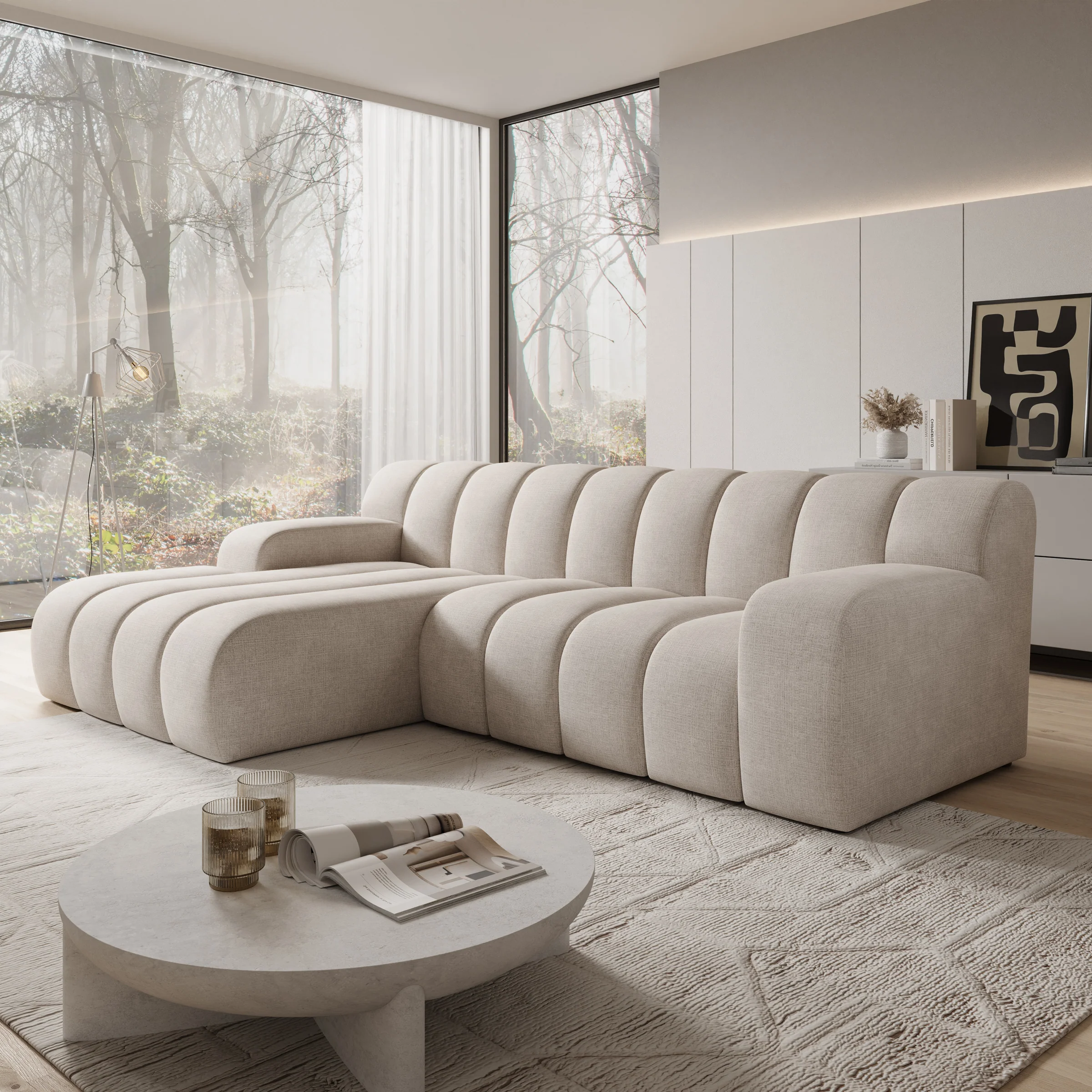 Brunello - Hoekbank 3-zits met chaise longue - Stof beige - Links