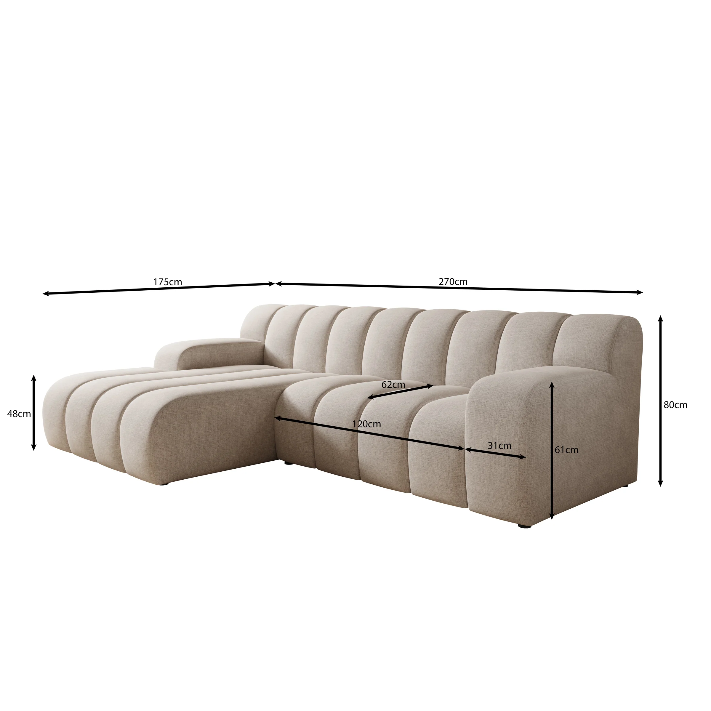 Brunello - Hoekbank 3-zits met chaise longue - Stof beige - Links - Image 4