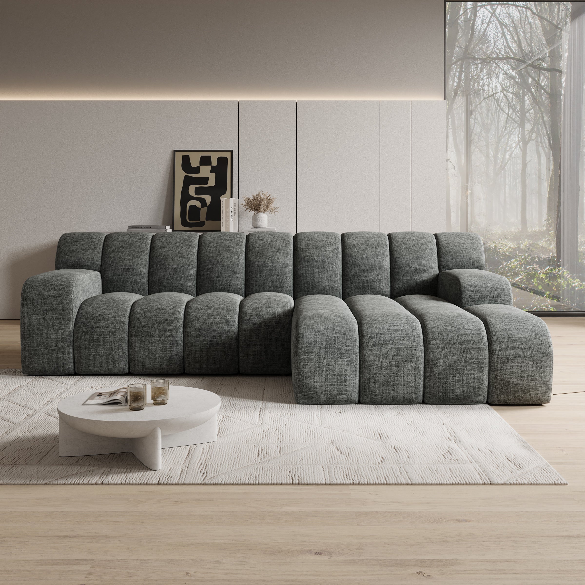 Brunello - Hoekbank 3-zits met chaise longue - Stof zwart - Rechts - Image 2