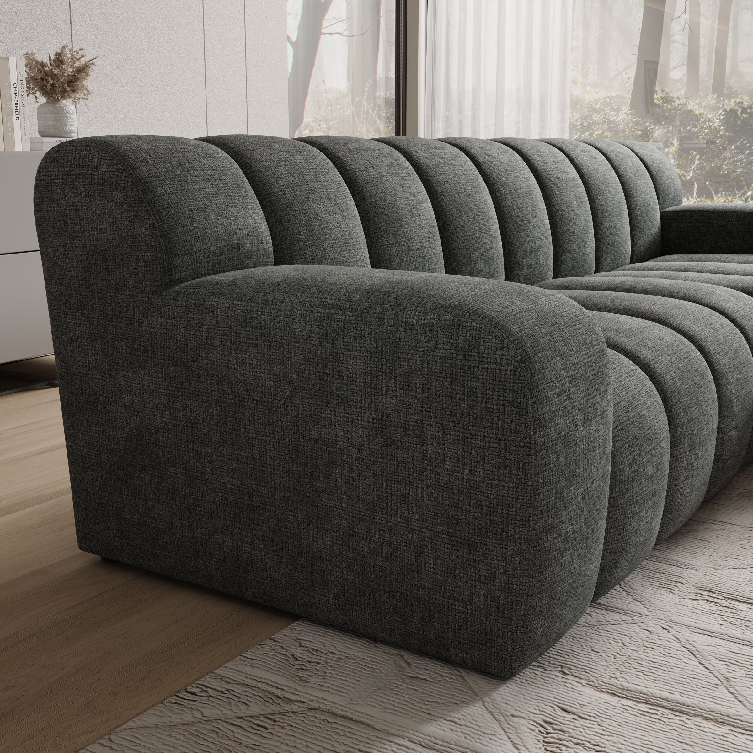 Brunello - Hoekbank 3-zits met chaise longue - Stof zwart - Rechts - Image 3
