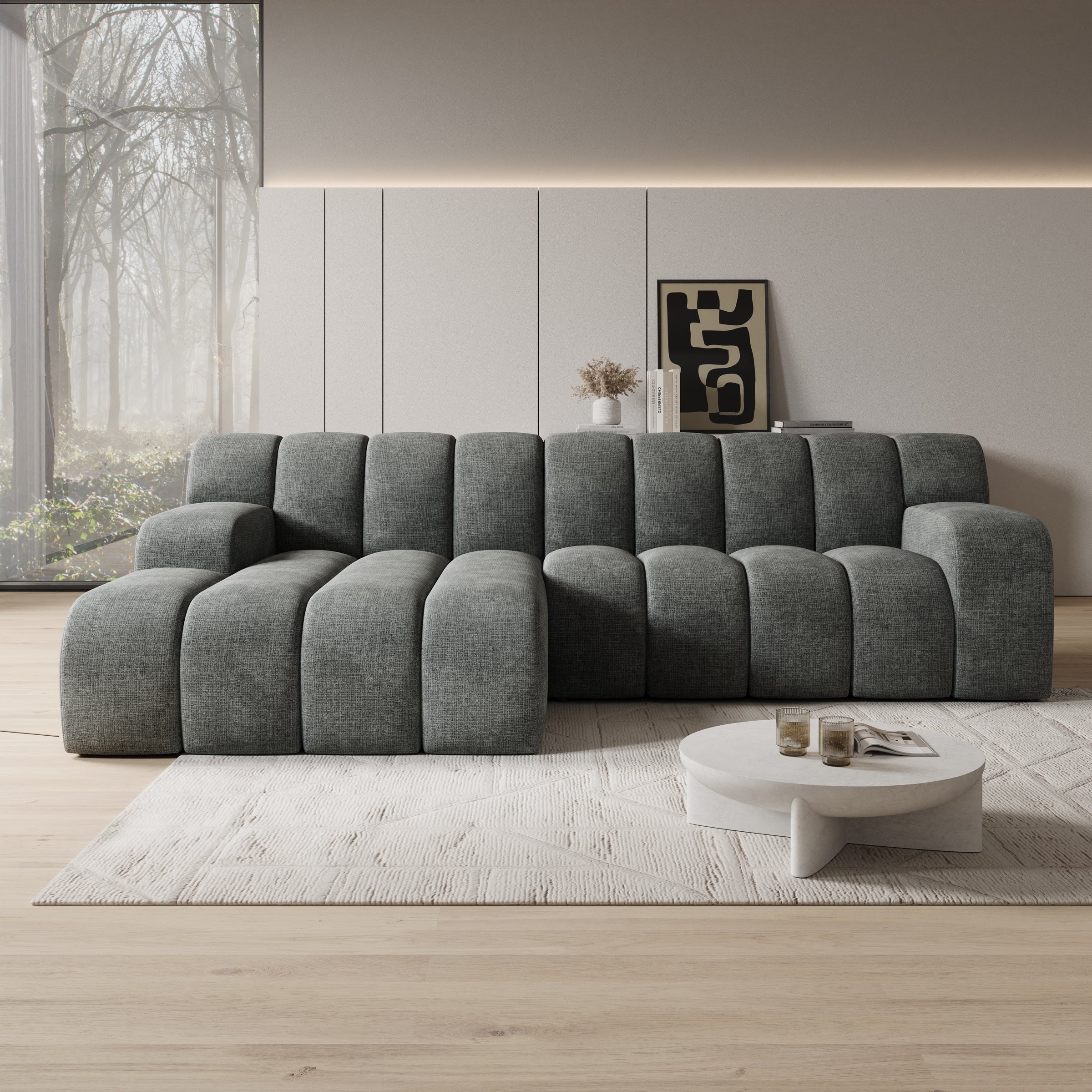 Brunello - Hoekbank 3-zits met chaise longue - Stof zwart - Links - Image 2