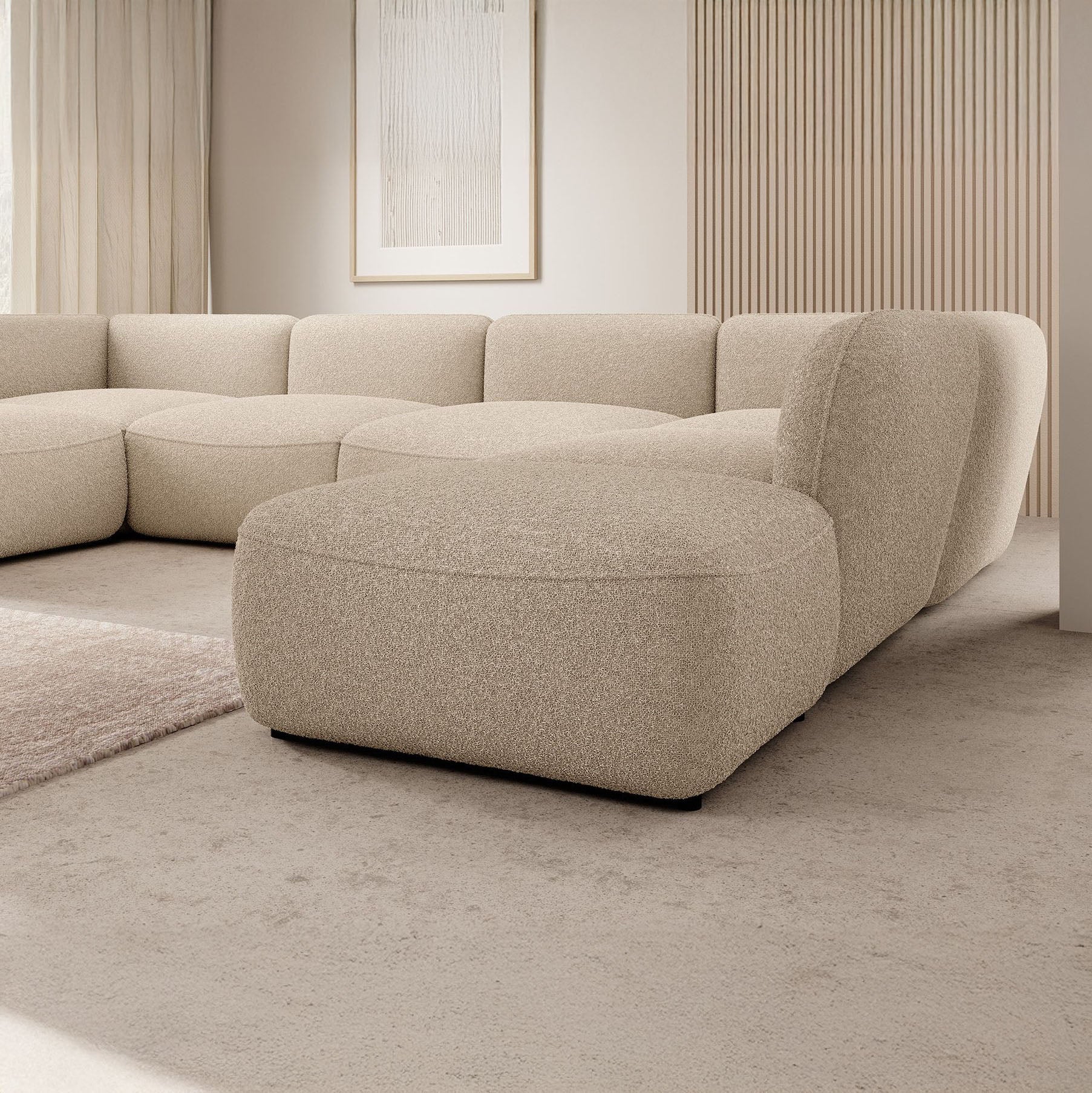 Caesar - Hoekbank 5-zits met chaise longue - Teddystof beige - Rechts - 372x218x75 cm - Image 3