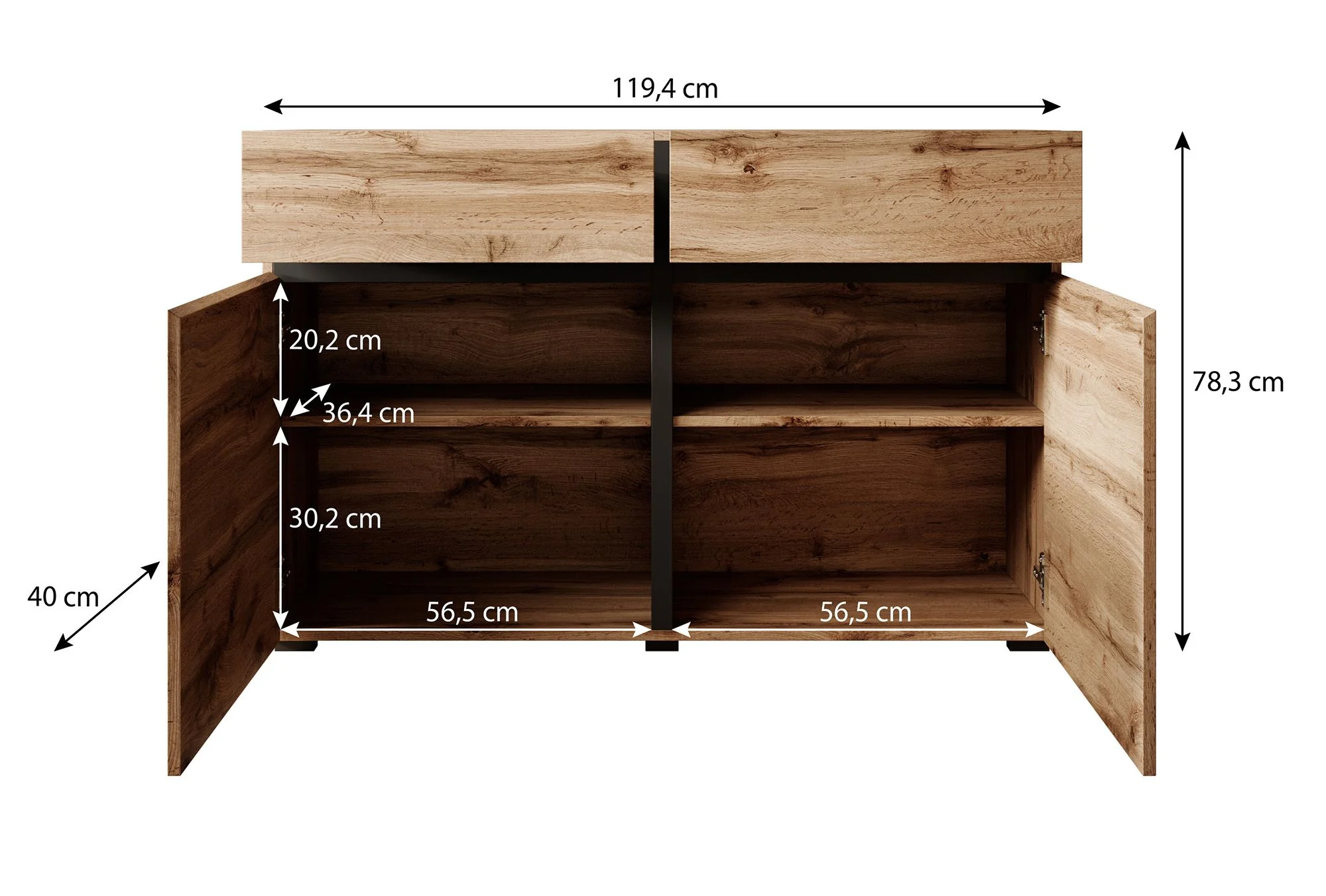 Cainan - Dressoir - Eiken/zwart - 119x40x78 cm - Image 5