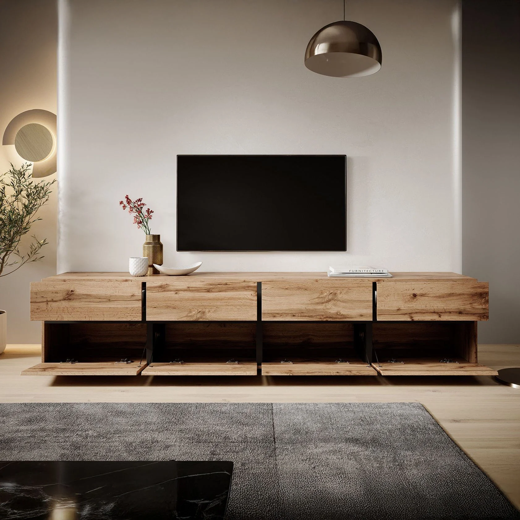 Cainan - TV-Meubel - met 4 lades - Eiken  - 225 cm - Image 2