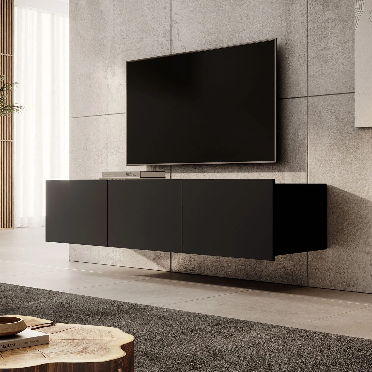Calabas - TV-Meubel met 3 deuren - Mat zwart - 150x43x37 cm