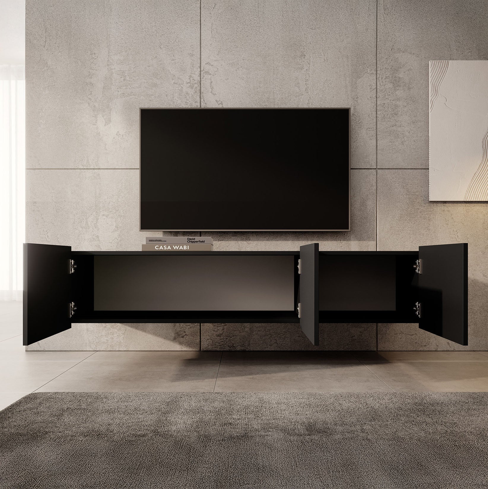 Calabas - TV-Meubel met 3 deuren - Mat zwart - 150x43x37 cm - Image 2