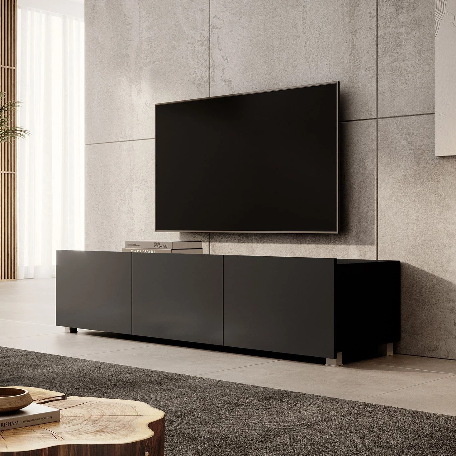 Calabas - TV-Meubel met 3 deuren - Mat zwart - 150x43x37 cm - Image 3