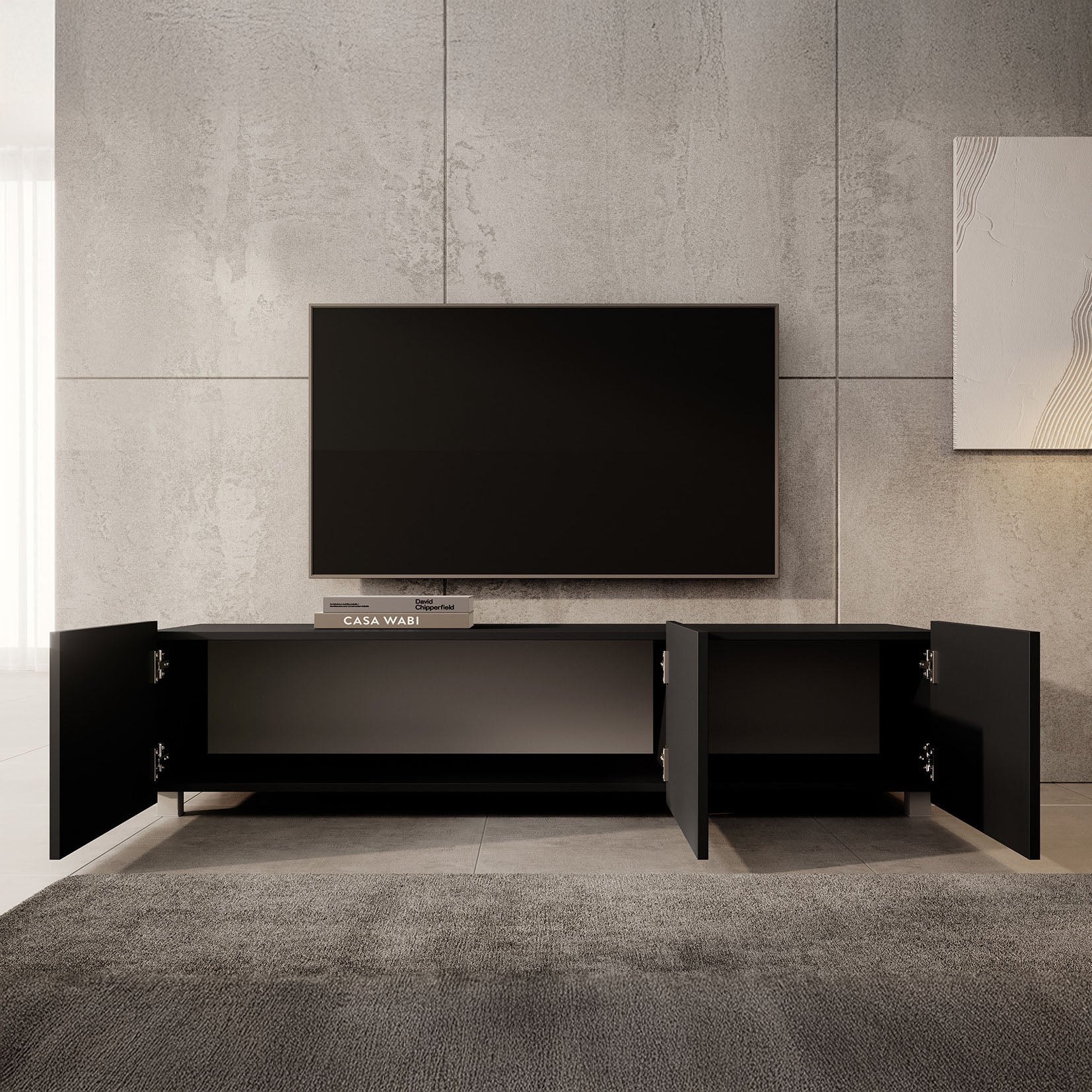Calabas - TV-Meubel met 3 deuren - Mat zwart - 150x43x37 cm - Image 4