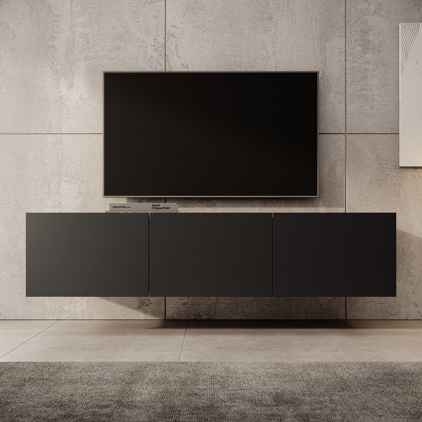 Calabas - TV-Meubel met 3 deuren - Mat zwart - 150x43x37 cm - Image 5