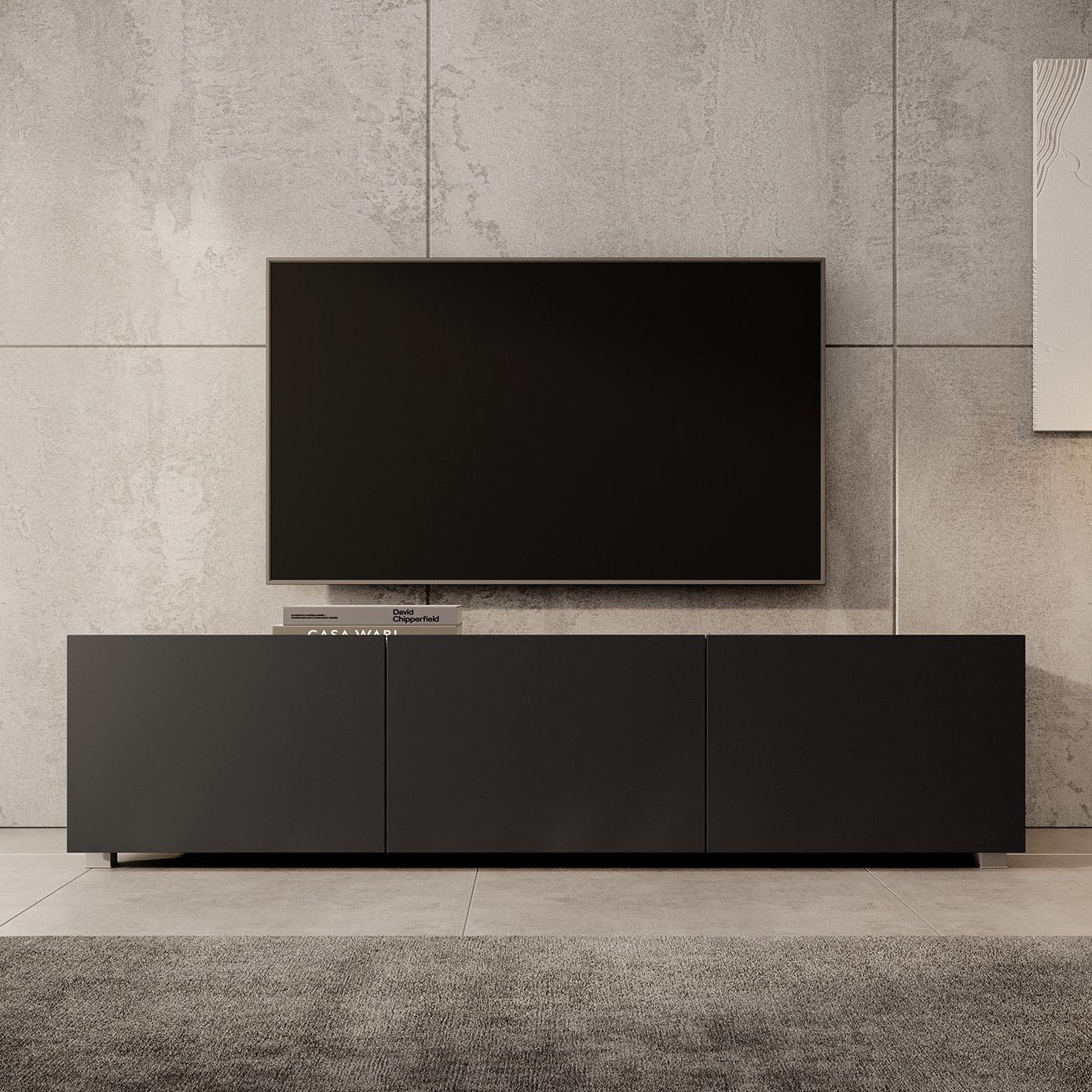 Calabas - TV-Meubel met 3 deuren - Mat zwart - 150x43x37 cm - Image 6