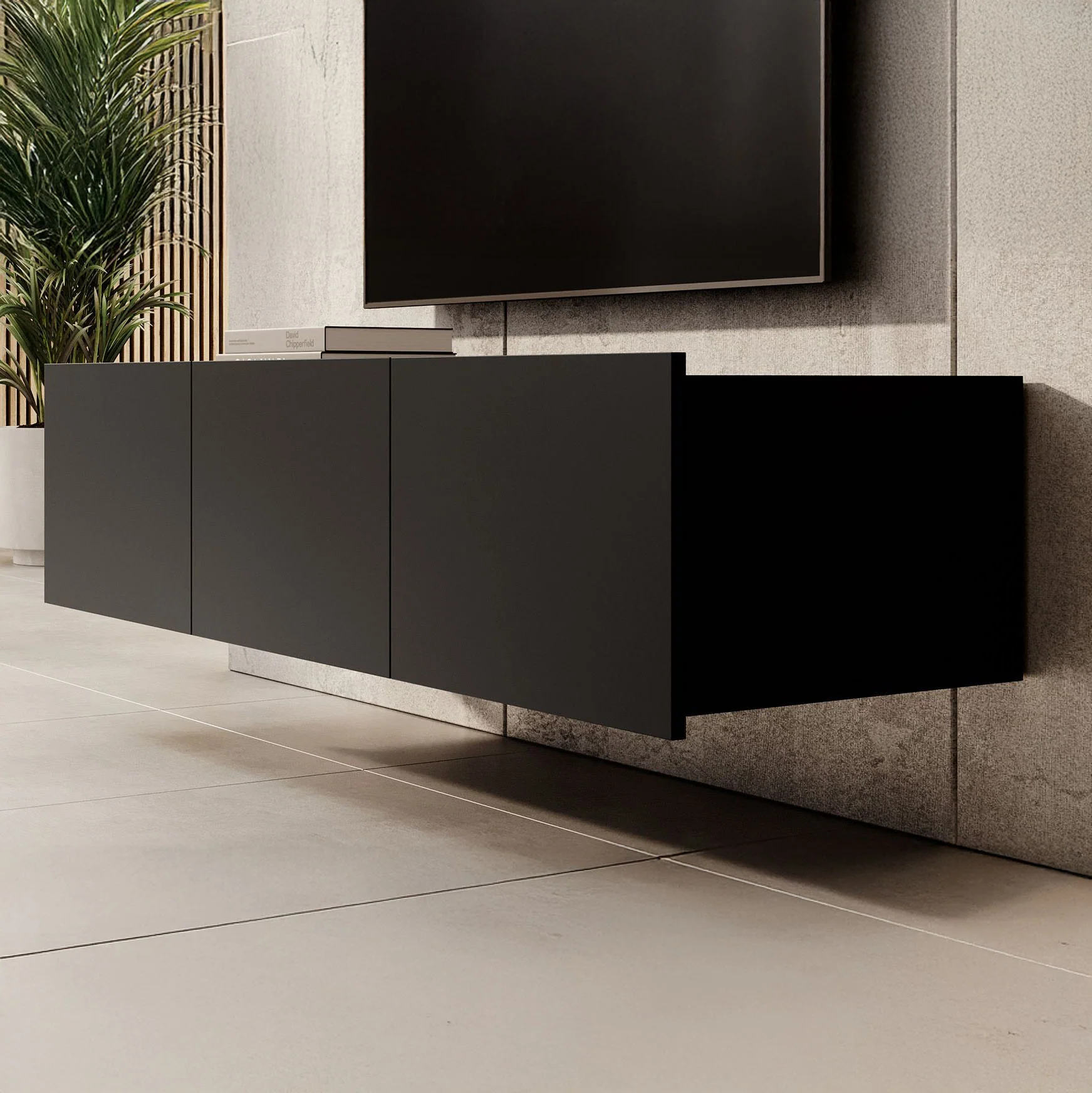 Calabas - TV-Meubel met 3 deuren - Mat zwart - 150x43x37 cm - Image 7