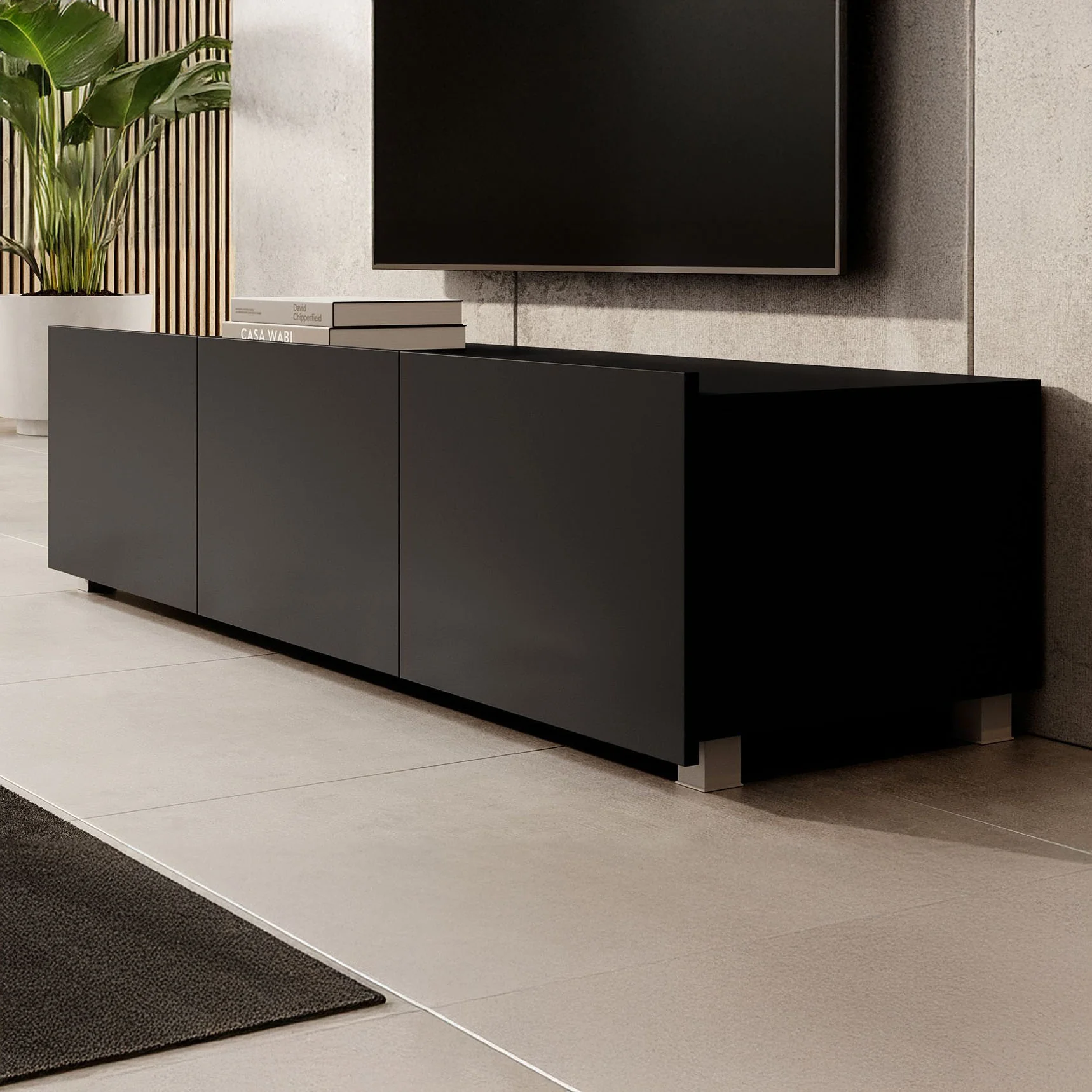 Calabas - TV-Meubel met 3 deuren - Mat zwart - 150x43x37 cm - Image 8