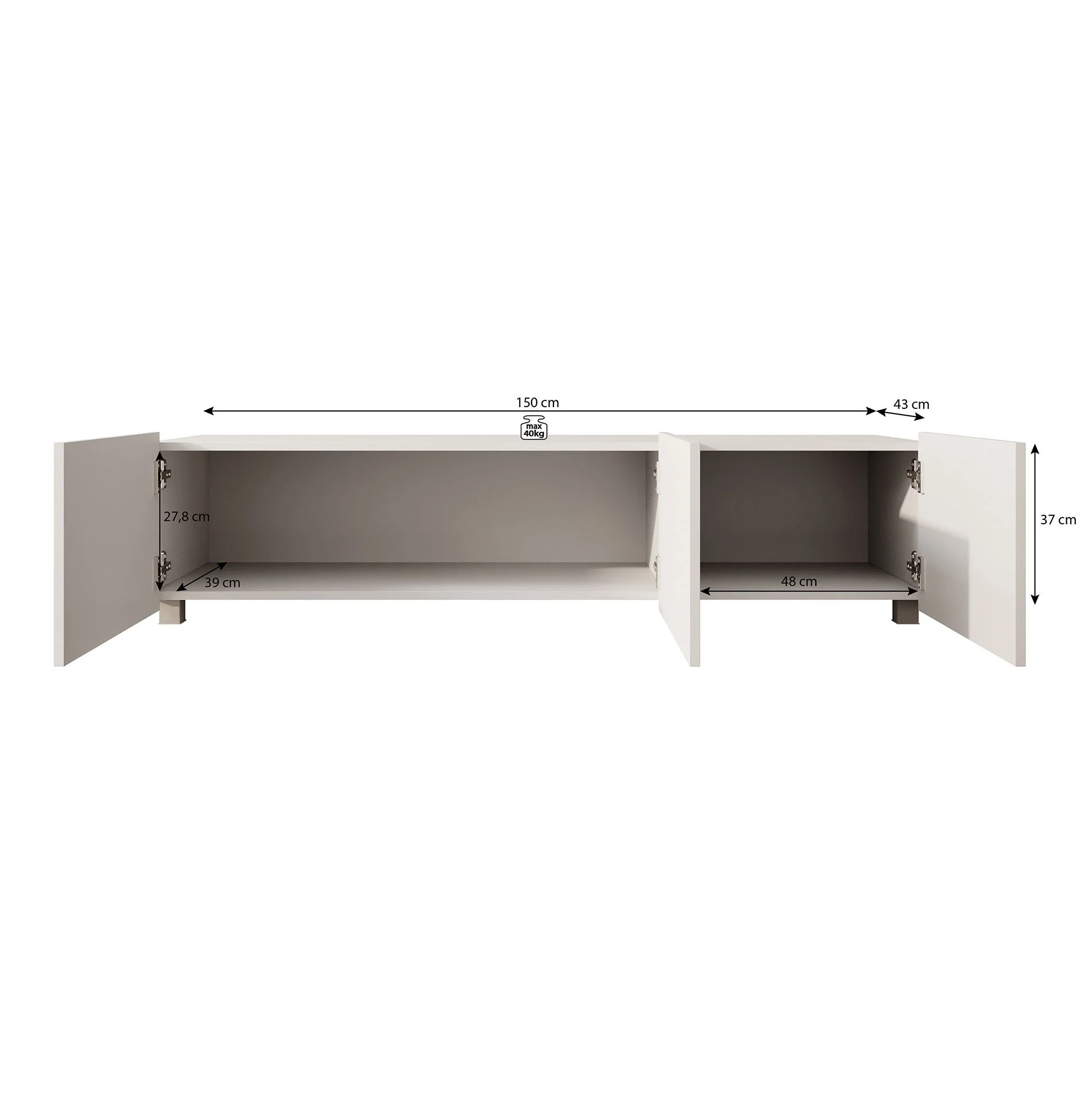 Calabas - TV-Meubel met 3 deuren - Mat zwart - 150x43x37 cm - Image 9