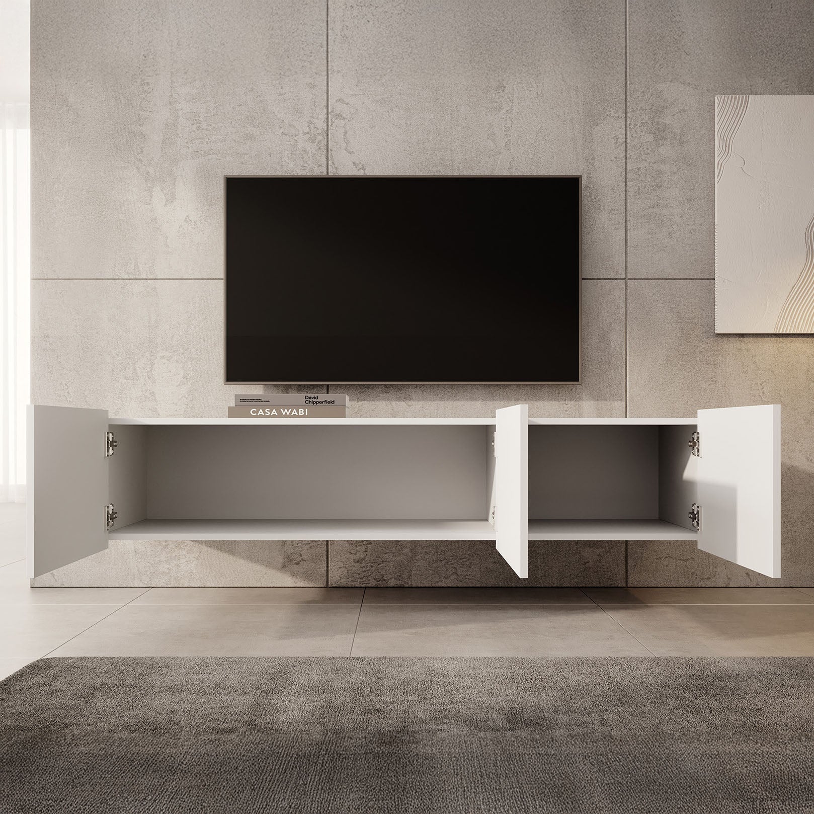 Calabas - TV-Meubel met 3 deuren - Wit - 150x43x37 cm - Image 2