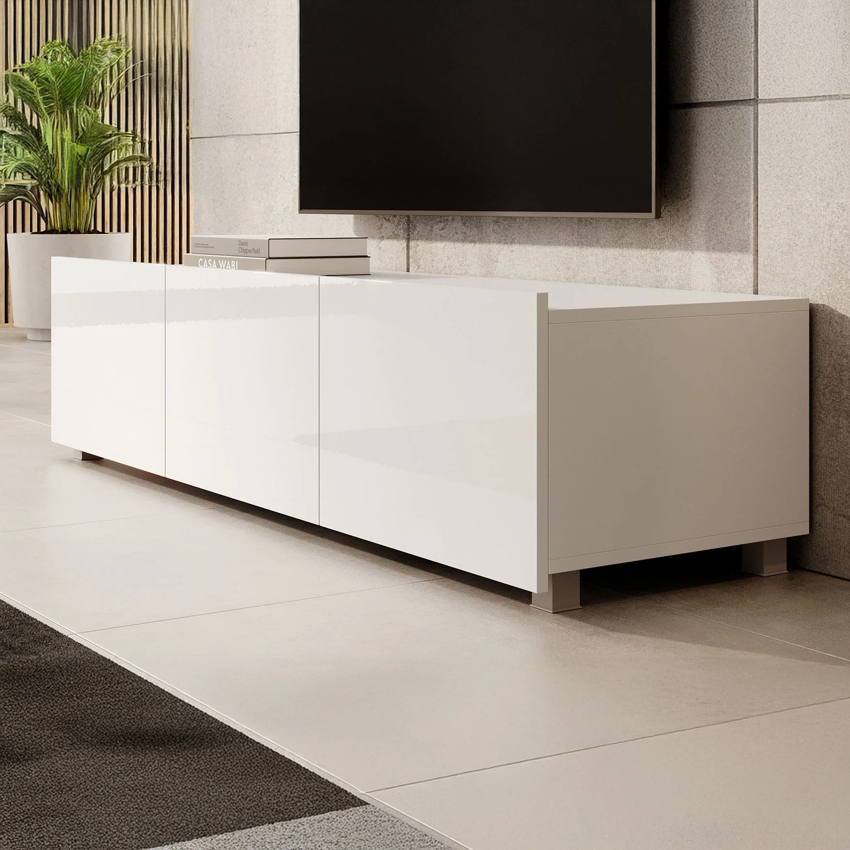 Calabas - TV-Meubel met 3 deuren - Wit - 150x43x37 cm - Image 8