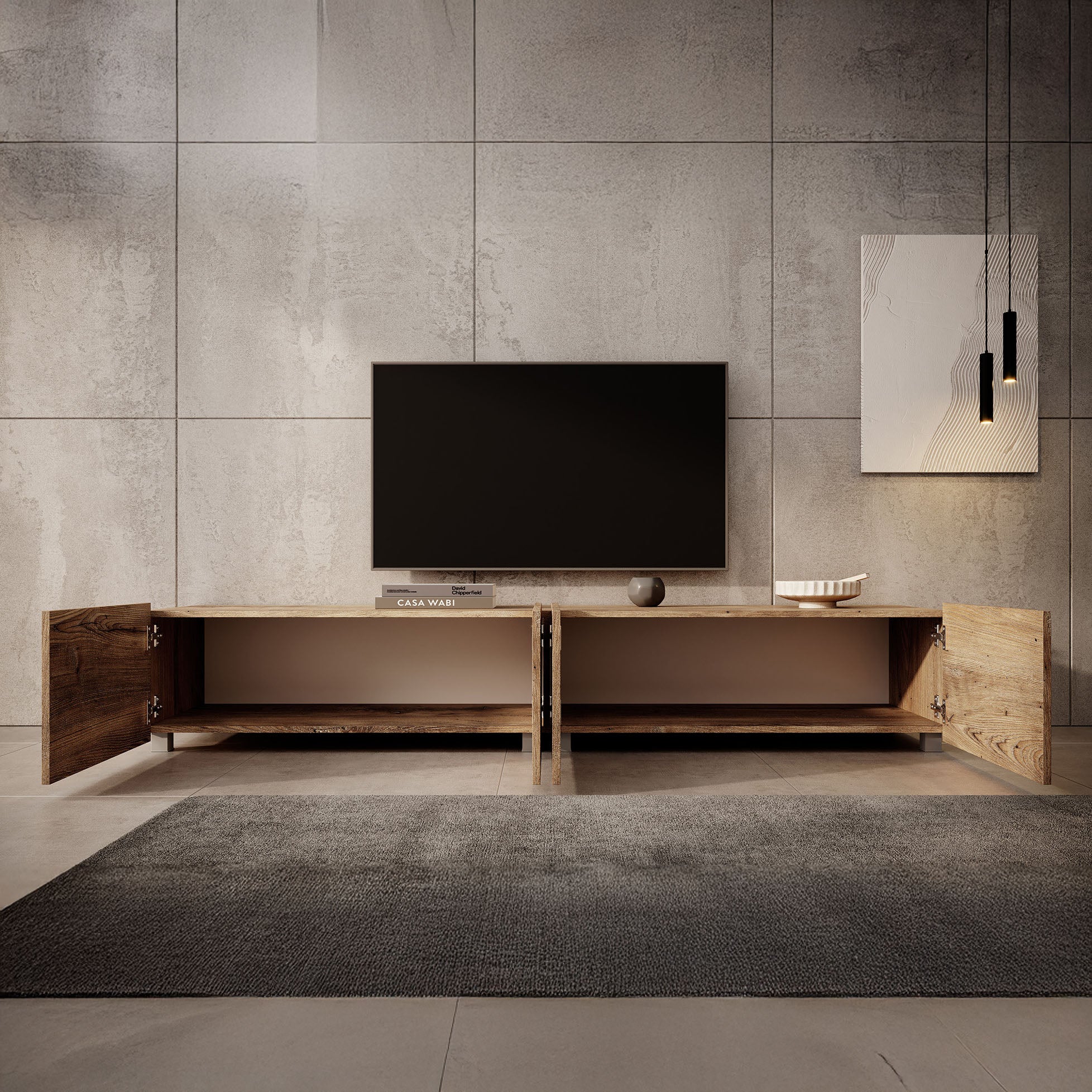 Calabas - TV-Meubel met 4 deuren - Kastanje - 200x43x37 cm - Image 4