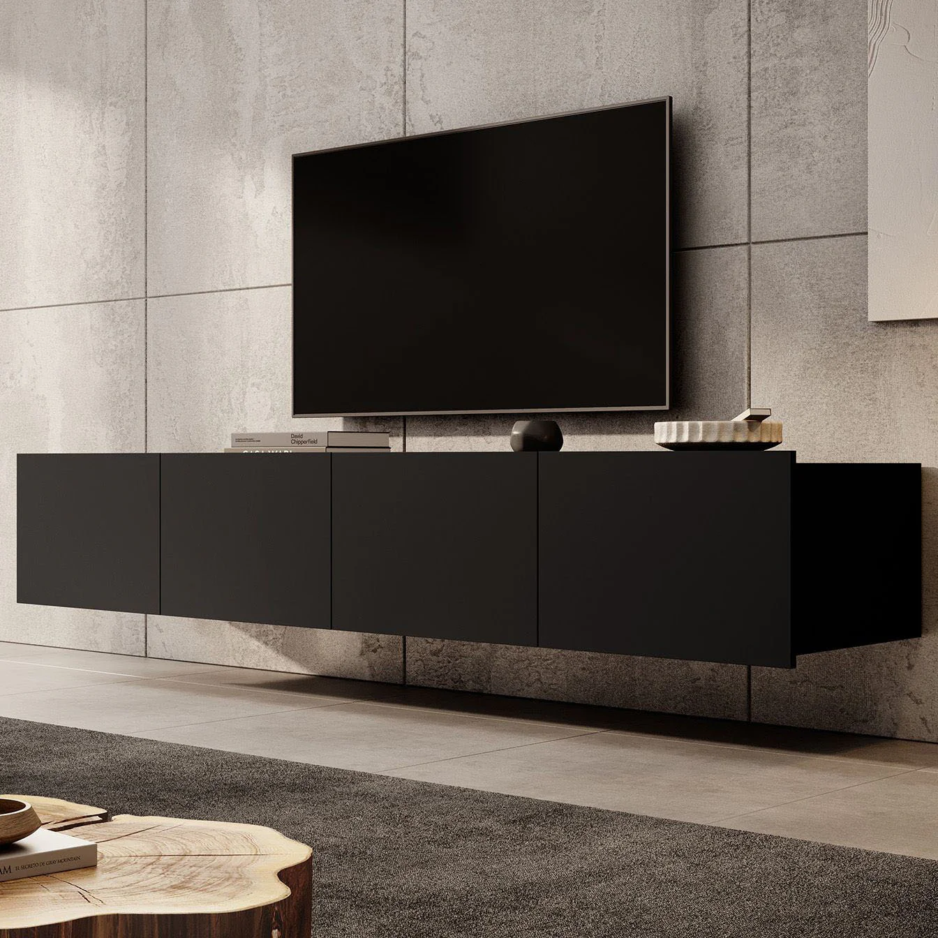 Calabas - TV-Meubel met 4 deuren - Mat zwart - 200x43x37 cm